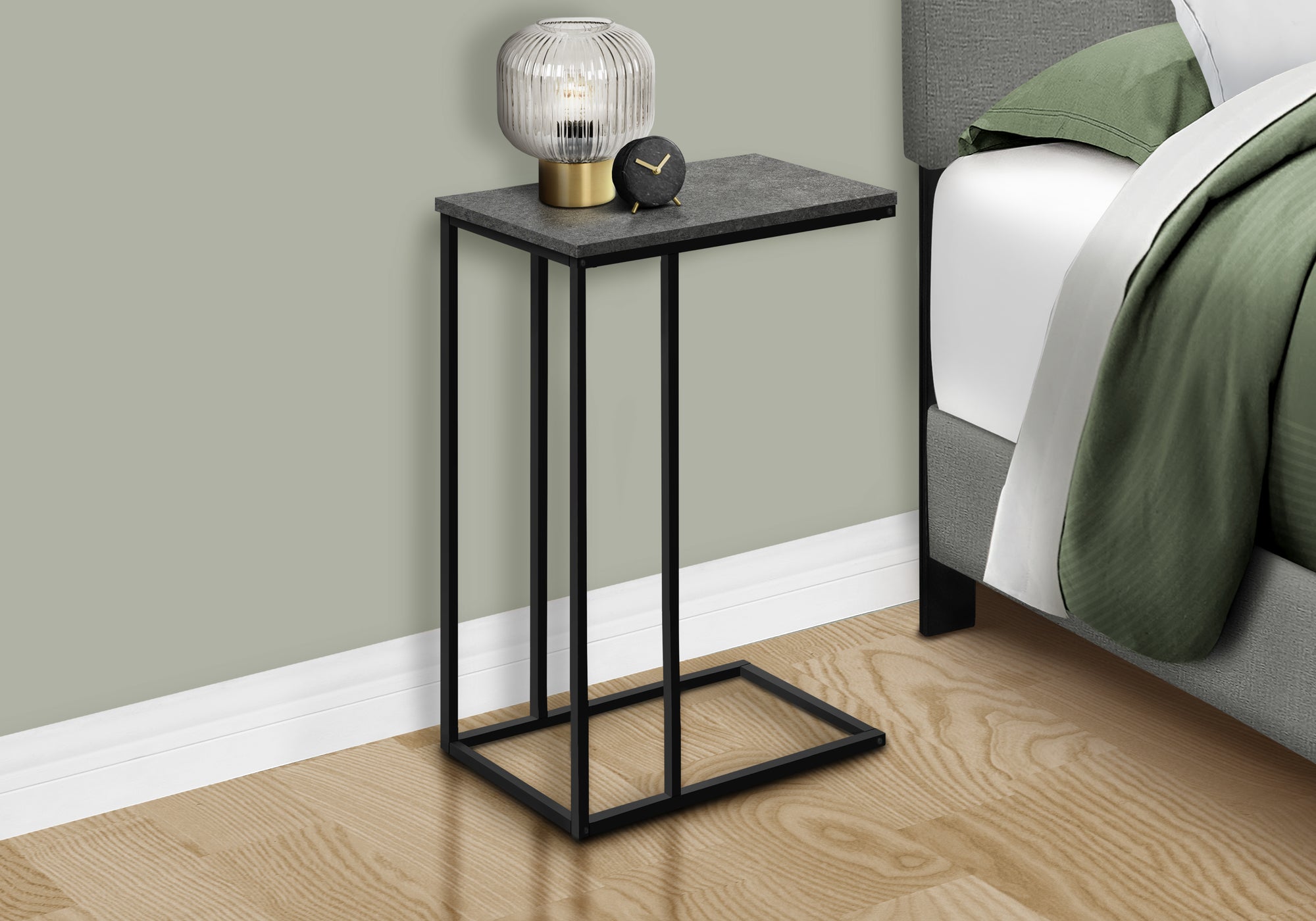 Accent Table 25"H C-Shape White/Black Metal-Accent Table-DECOROLALA