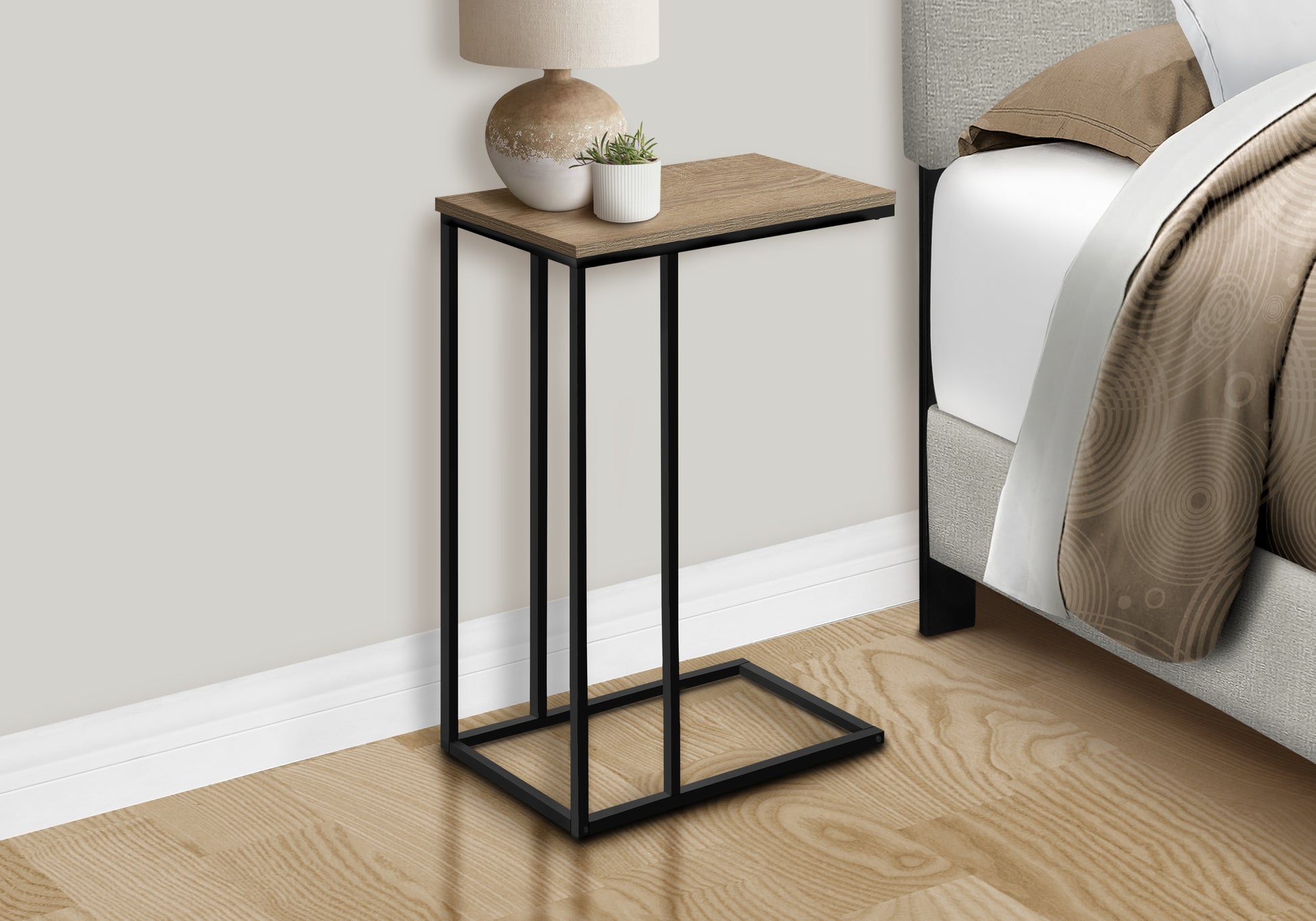Accent Table 25"H C-Shape White/Black Metal-Accent Table-DECOROLALA