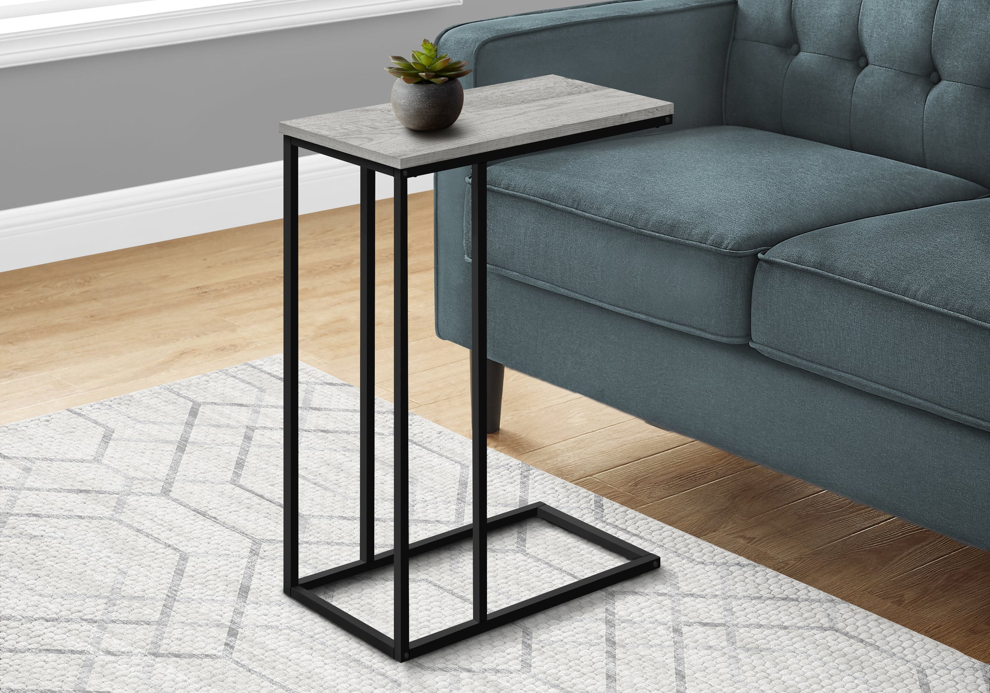 Accent Table 25"H C-Shape White/Black Metal-Accent Table-DECOROLALA