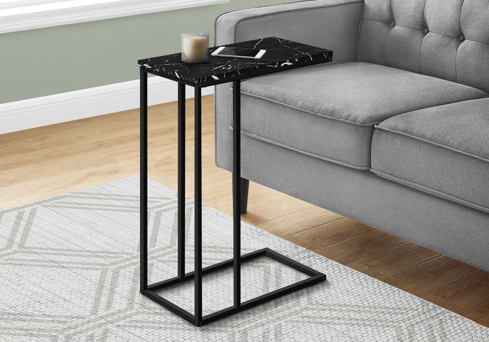 Accent Table 25"H C-Shape White/Black Metal-Accent Table-DECOROLALA