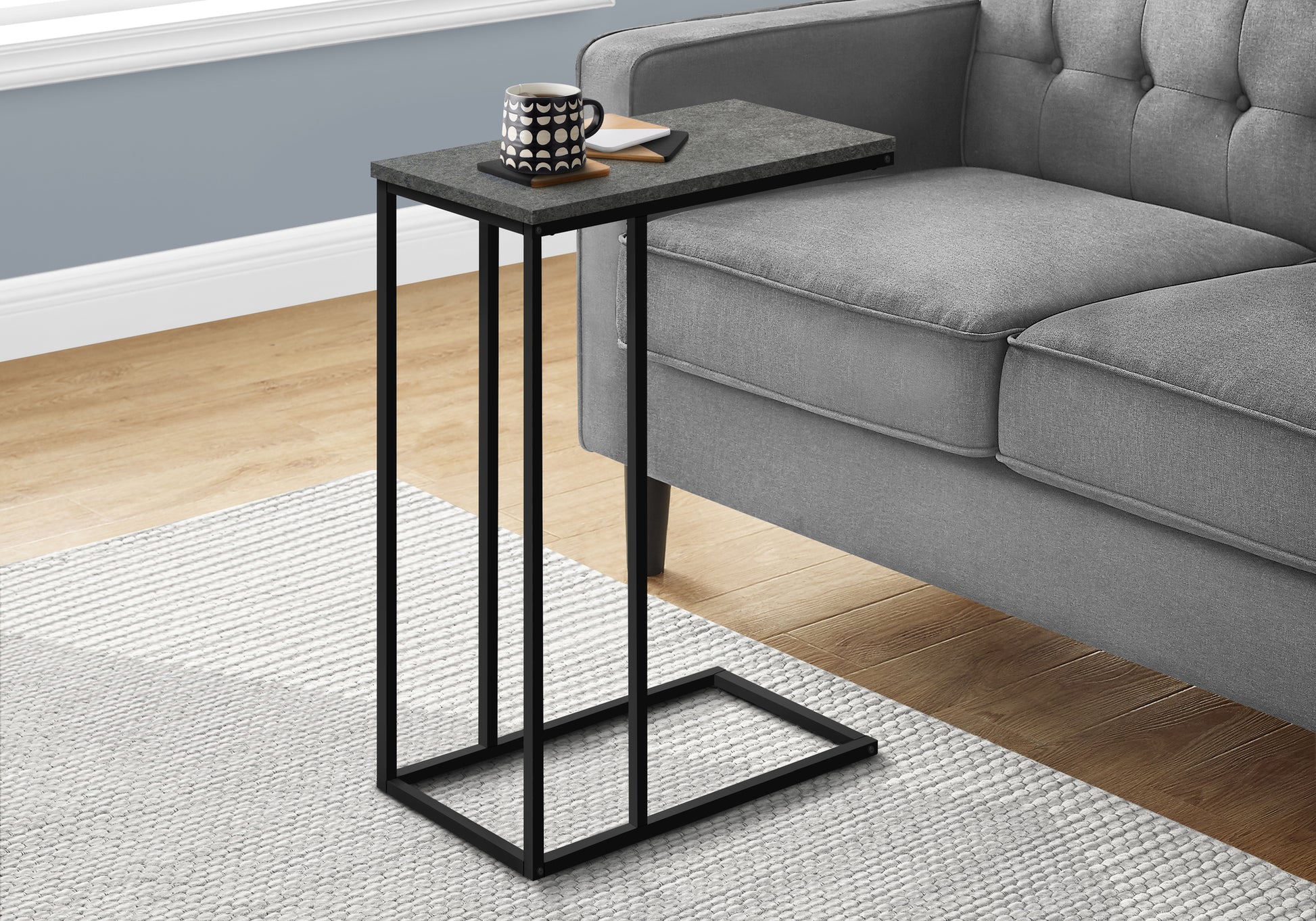 Accent Table 25"H C-Shape White/Black Metal-Accent Table-DECOROLALA