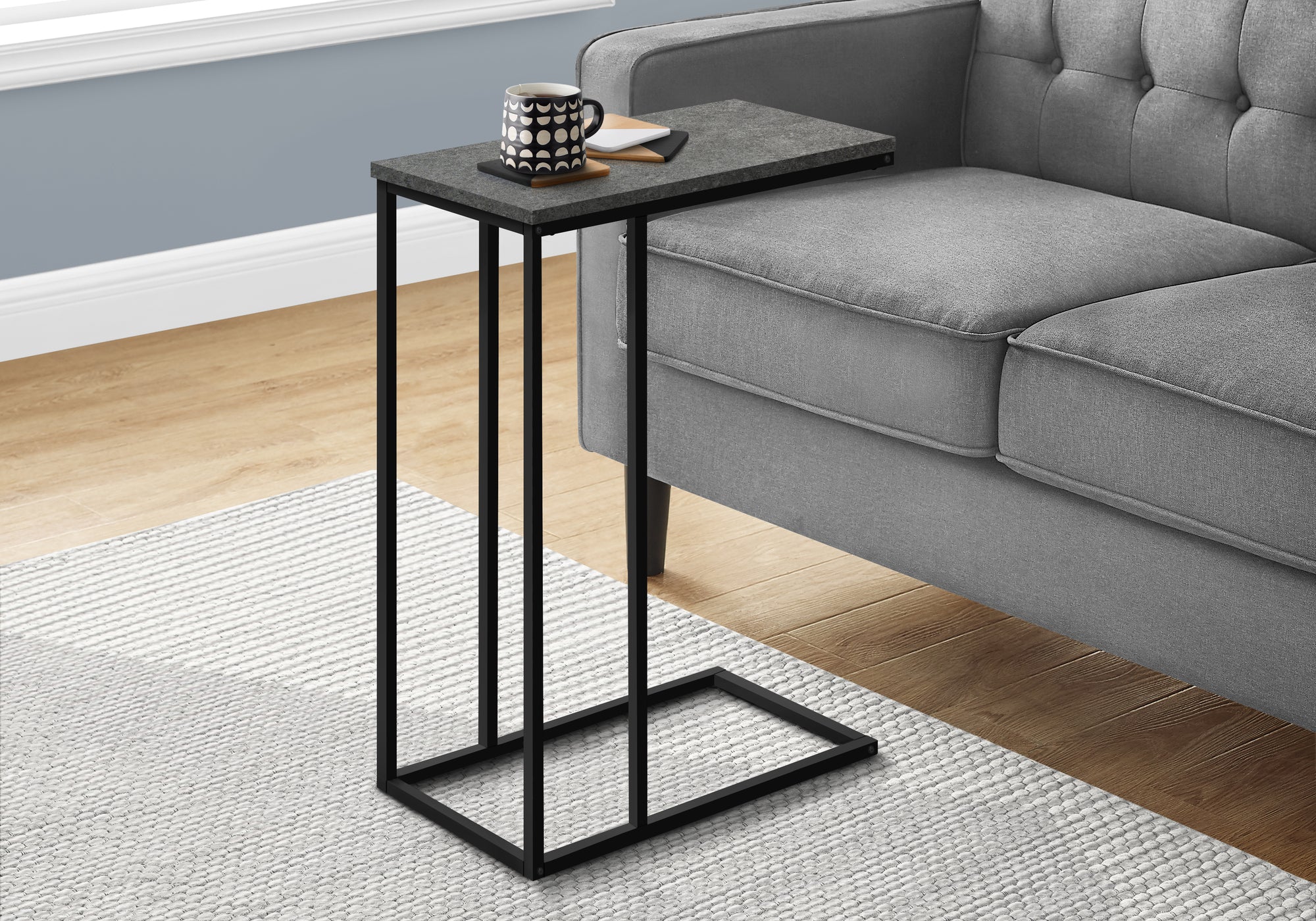 Accent Table 25"H C-Shape White/Black Metal-Accent Table-DECOROLALA