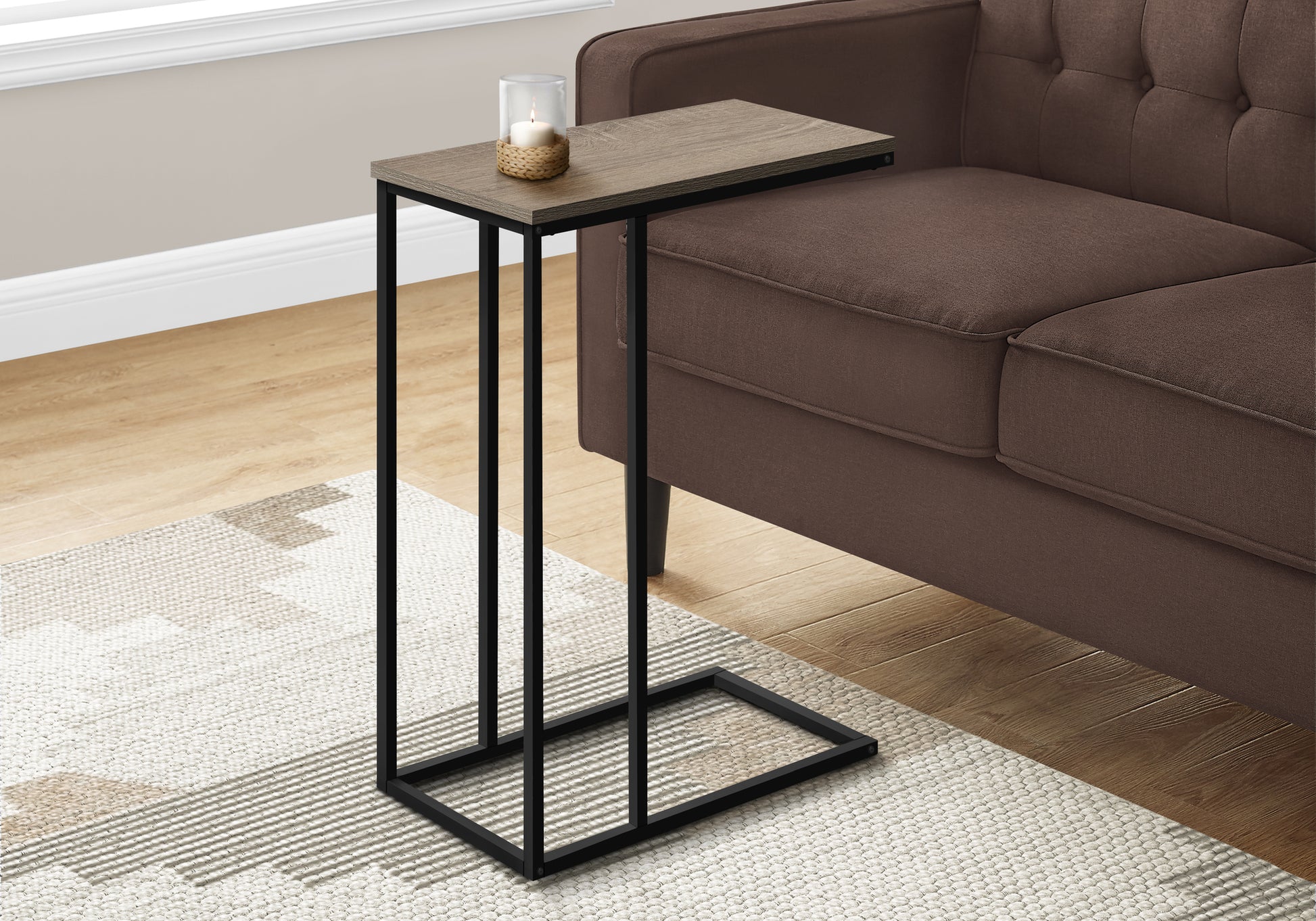 Accent Table 25"H C-Shape White/Black Metal-Accent Table-DECOROLALA