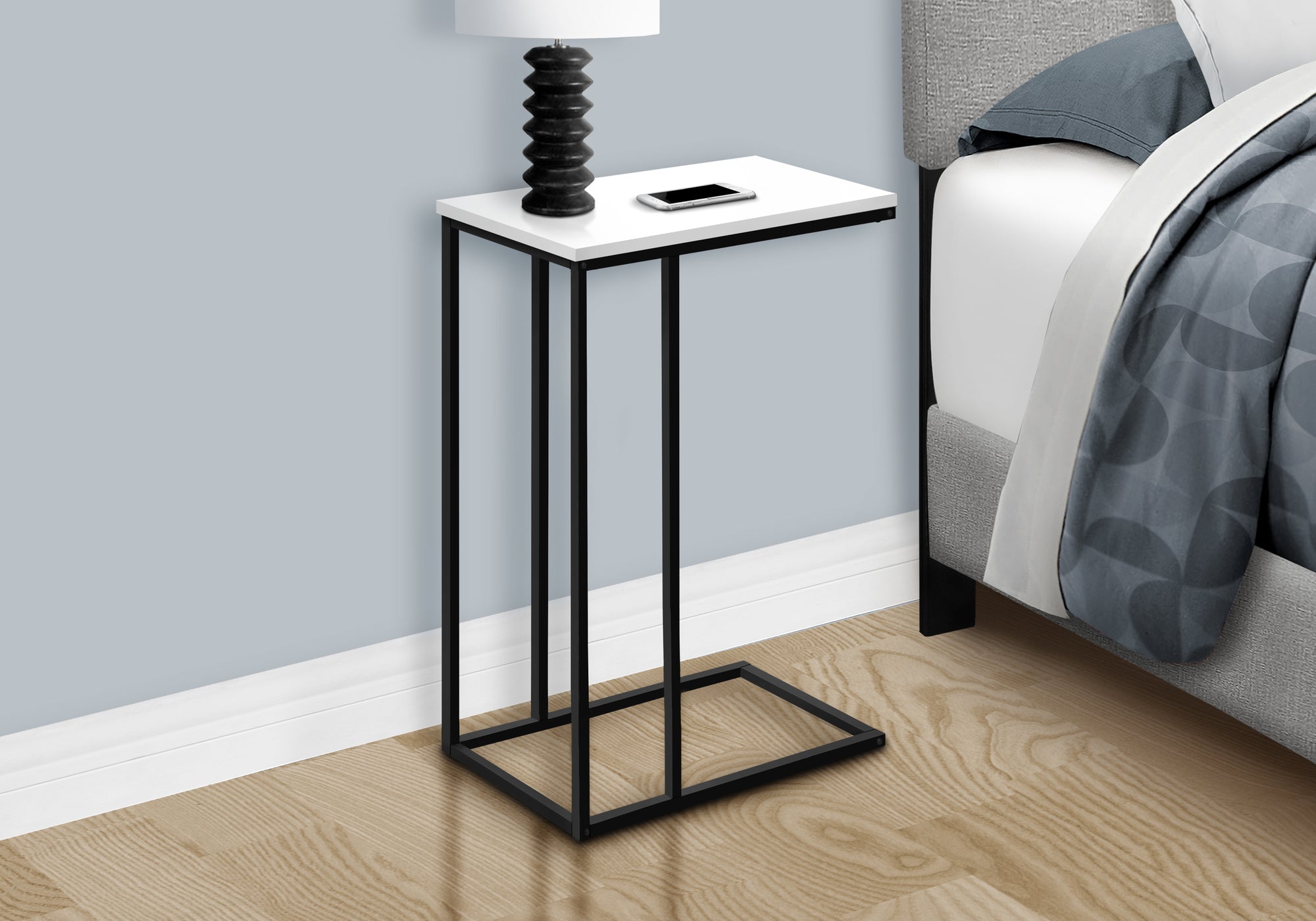 Accent Table 25"H C-Shape White/Black Metal-Accent Table-DECOROLALA