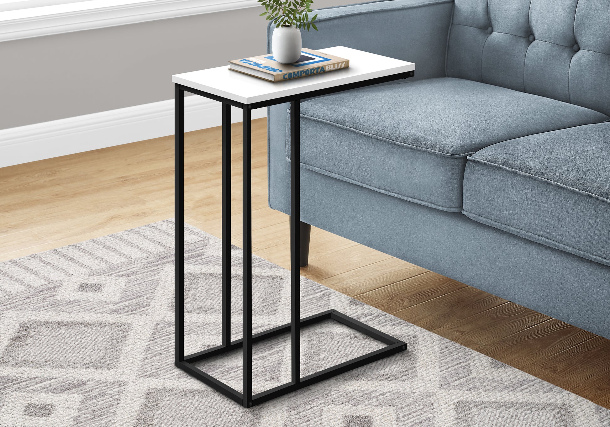 Accent Table 25"H C-Shape White/Black Metal-Accent Table-DECOROLALA