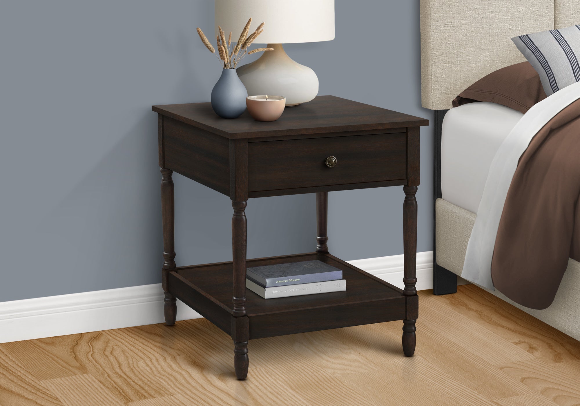 Accent Table - 25"H Dark Walnut Veneer End Table-Accent Table-DECOROLALA