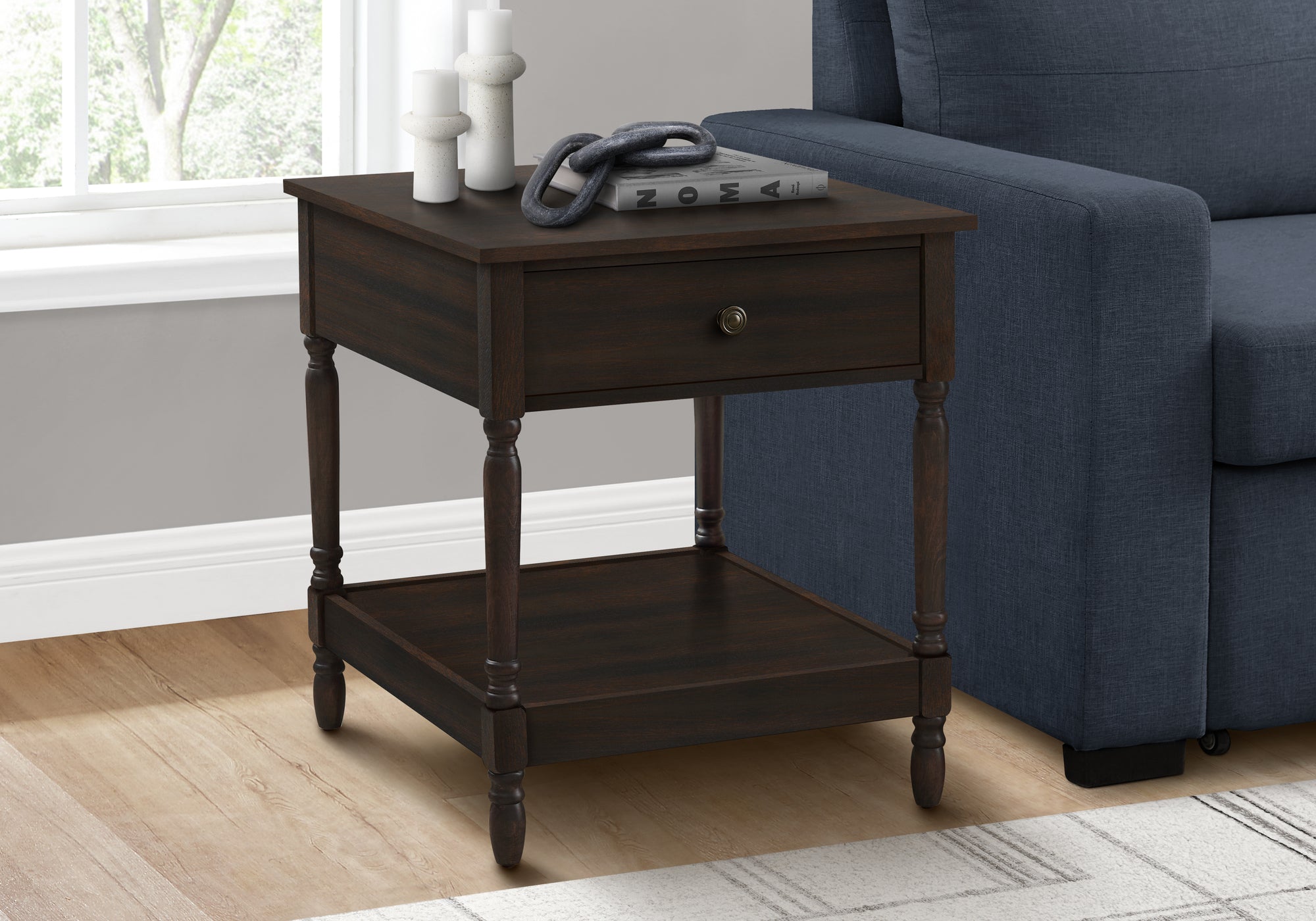 Accent Table - 25"H Dark Walnut Veneer End Table-Accent Table-DECOROLALA