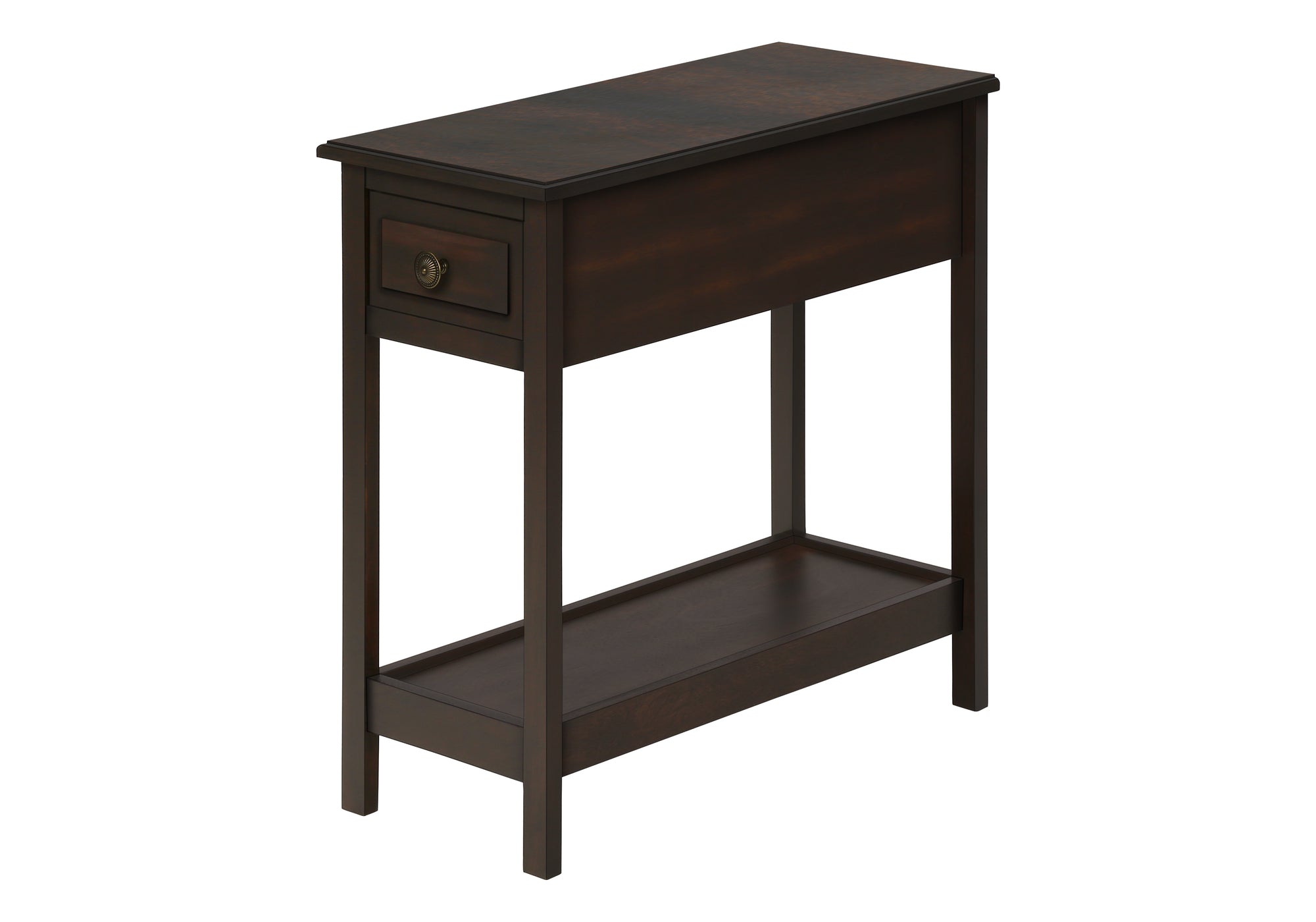 Accent Table 25"H Dark Walnut Veneer with Storage Drawer-Accent Table-DECOROLALA