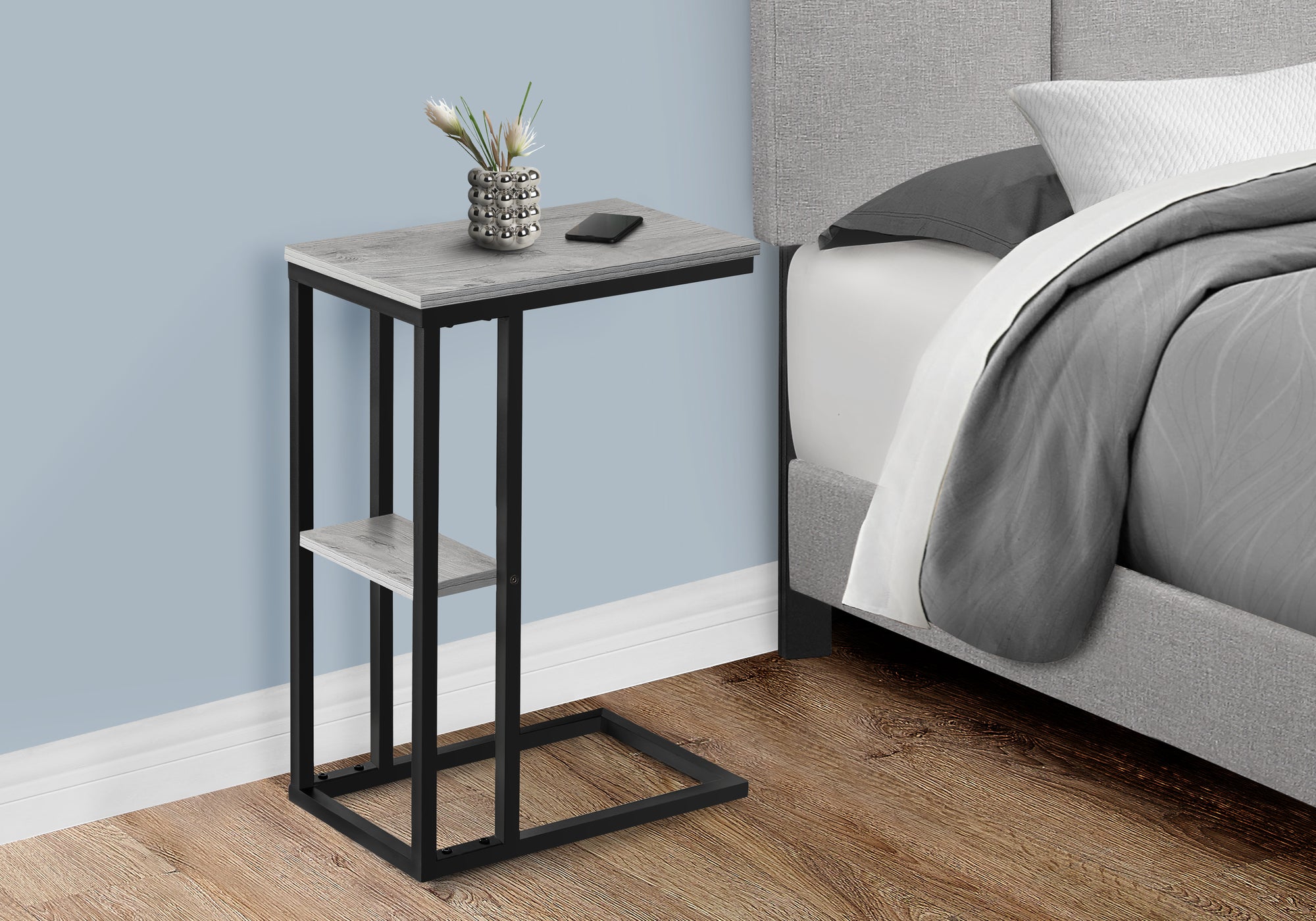 Accent Table 25"H Espresso C-Shaped With Shelf-Accent Table-DECOROLALA