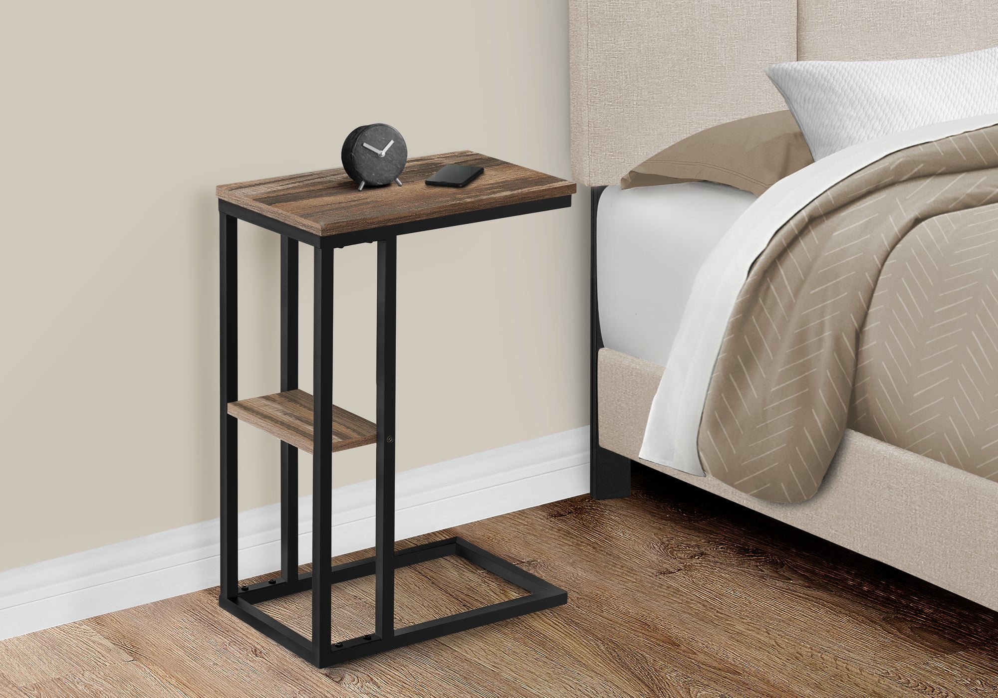 Accent Table 25"H Espresso C-Shaped With Shelf-Accent Table-DECOROLALA