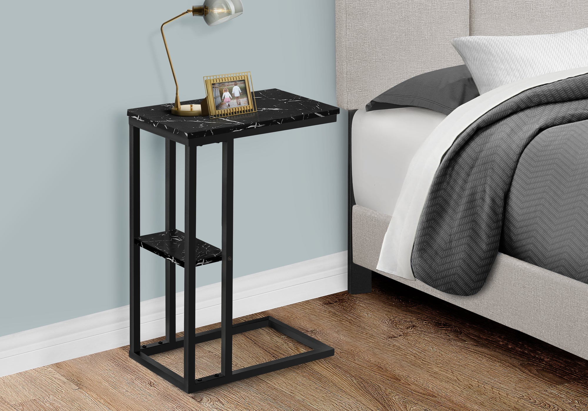 Accent Table 25"H Espresso C-Shaped With Shelf-Accent Table-DECOROLALA