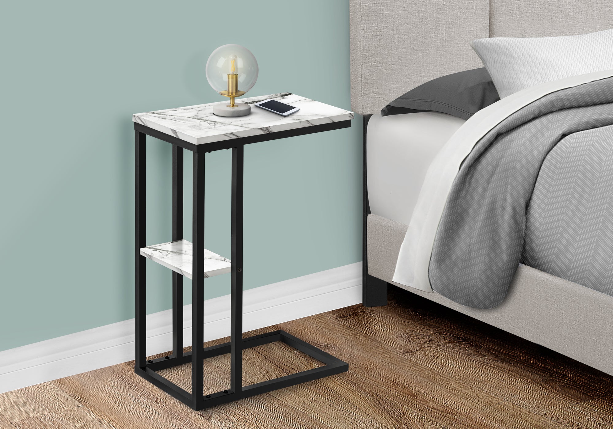 Accent Table 25"H Espresso C-Shaped With Shelf-Accent Table-DECOROLALA