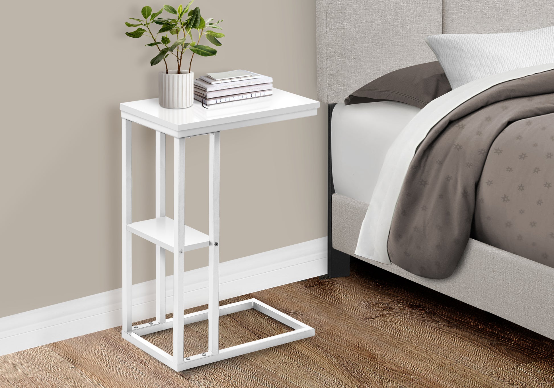 Accent Table 25"H Espresso C-Shaped With Shelf-Accent Table-DECOROLALA