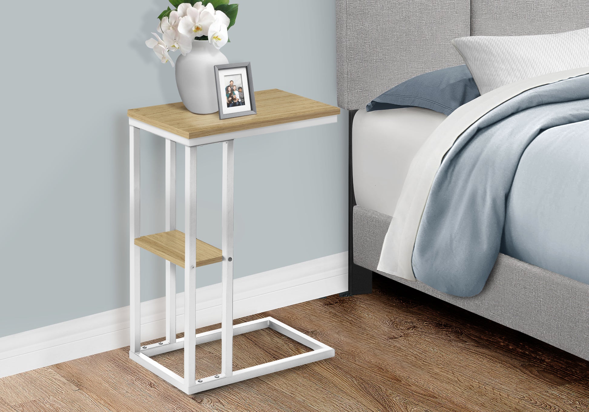 Accent Table 25"H Espresso C-Shaped With Shelf-Accent Table-DECOROLALA