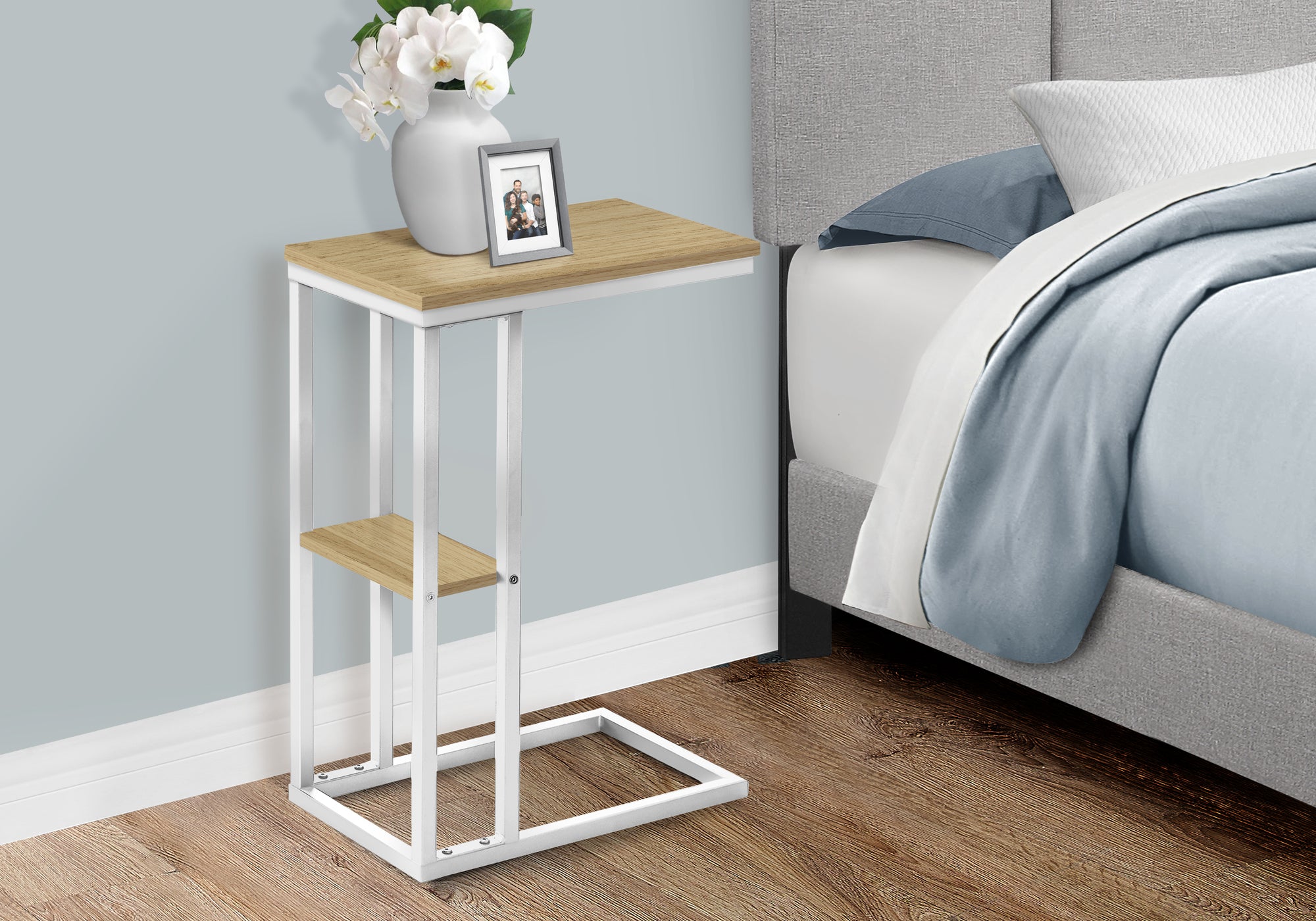 Accent Table 25"H Espresso C-Shaped With Shelf-Accent Table-DECOROLALA