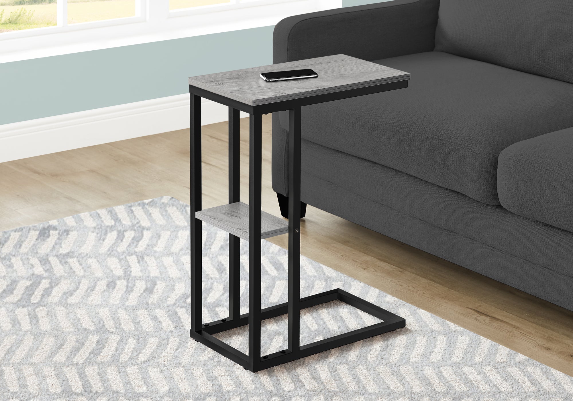 Accent Table 25"H Espresso C-Shaped With Shelf-Accent Table-DECOROLALA