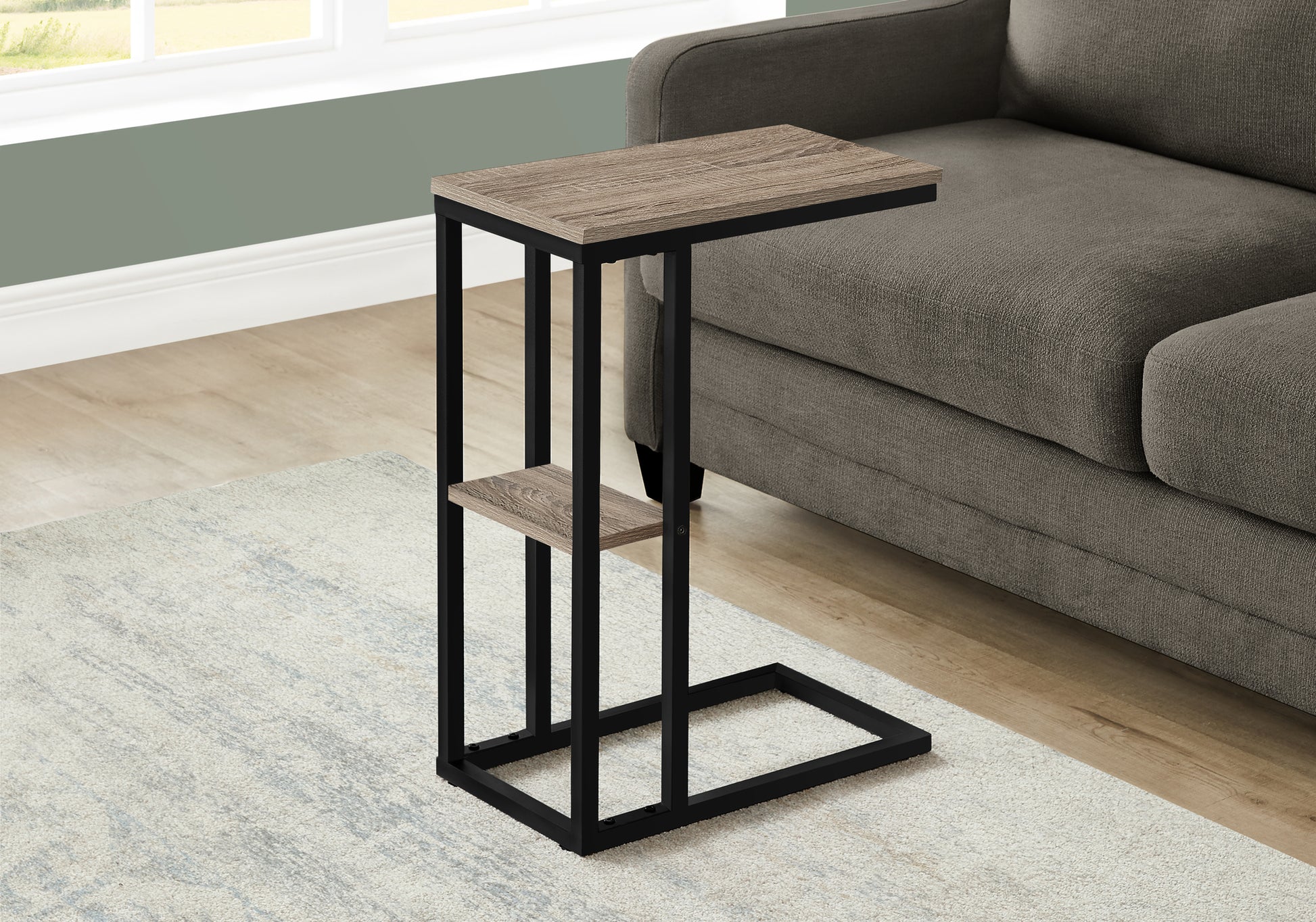 Accent Table 25"H Espresso C-Shaped With Shelf-Accent Table-DECOROLALA