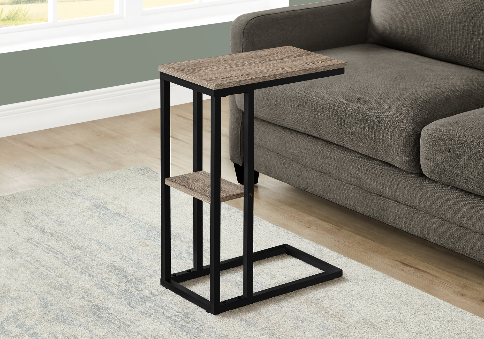 Accent Table 25"H Espresso C-Shaped With Shelf-Accent Table-DECOROLALA