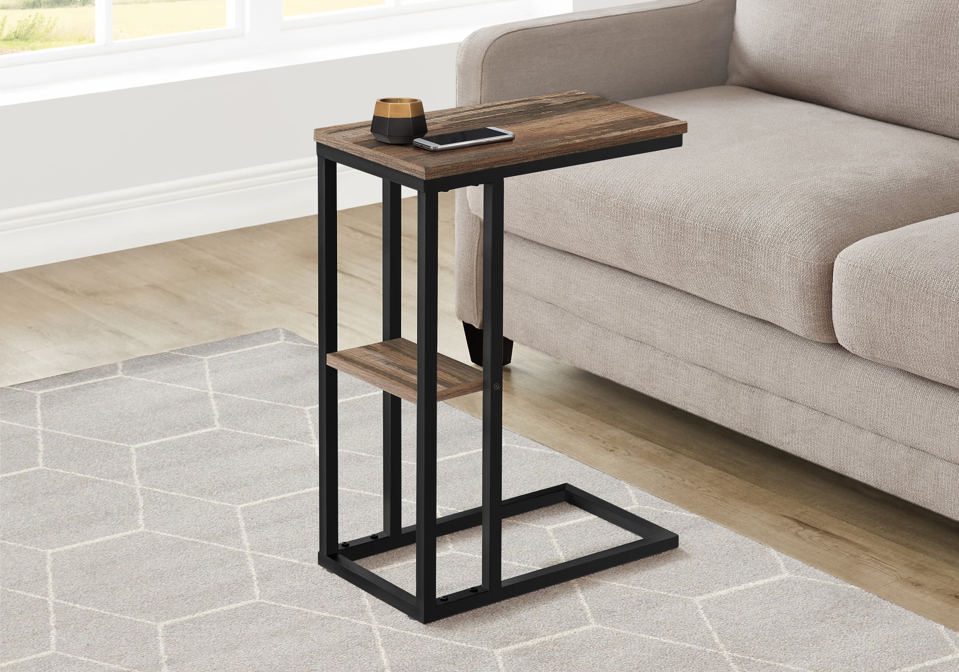 Accent Table 25"H Espresso C-Shaped With Shelf-Accent Table-DECOROLALA