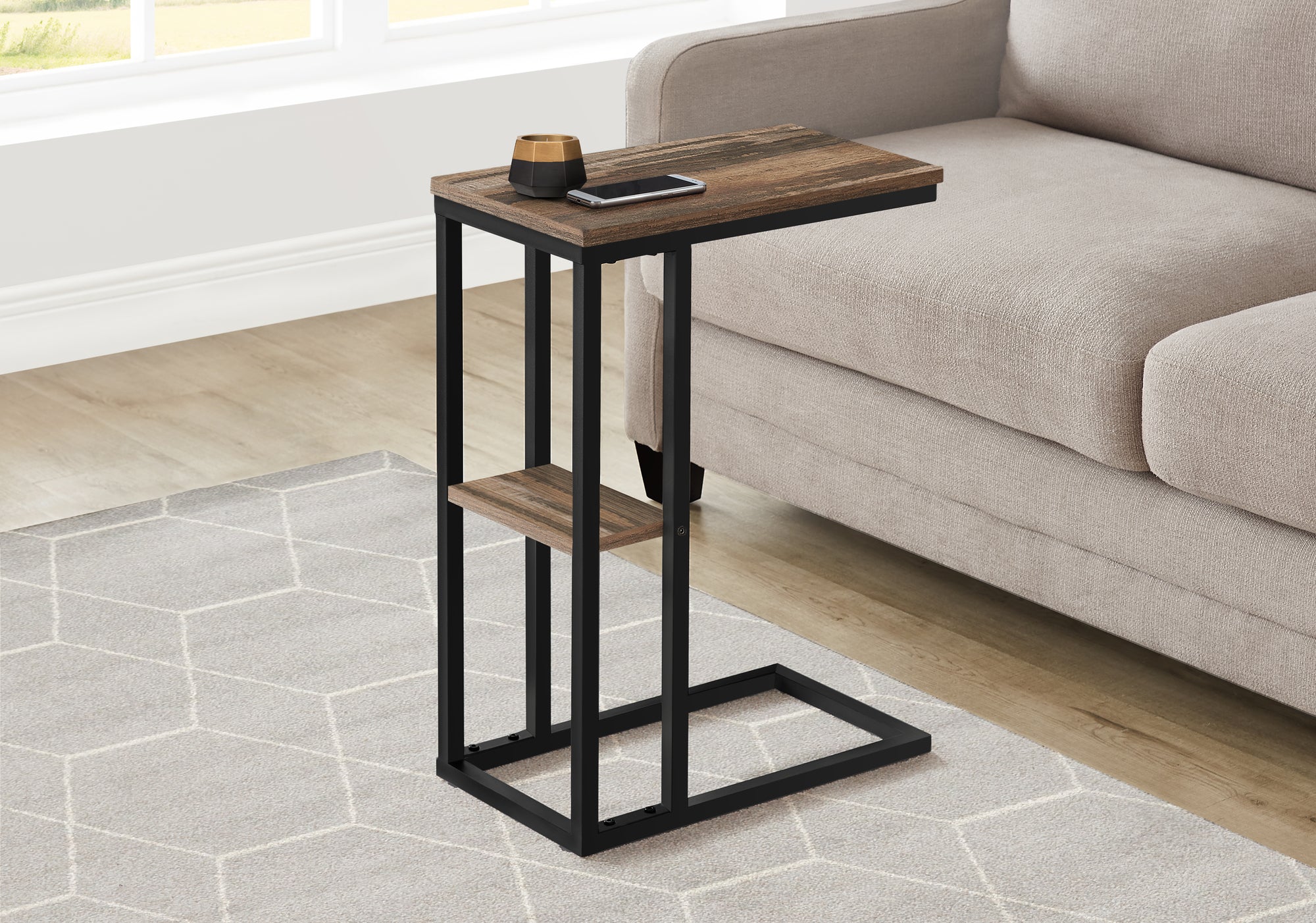 Accent Table 25"H Espresso C-Shaped With Shelf-Accent Table-DECOROLALA