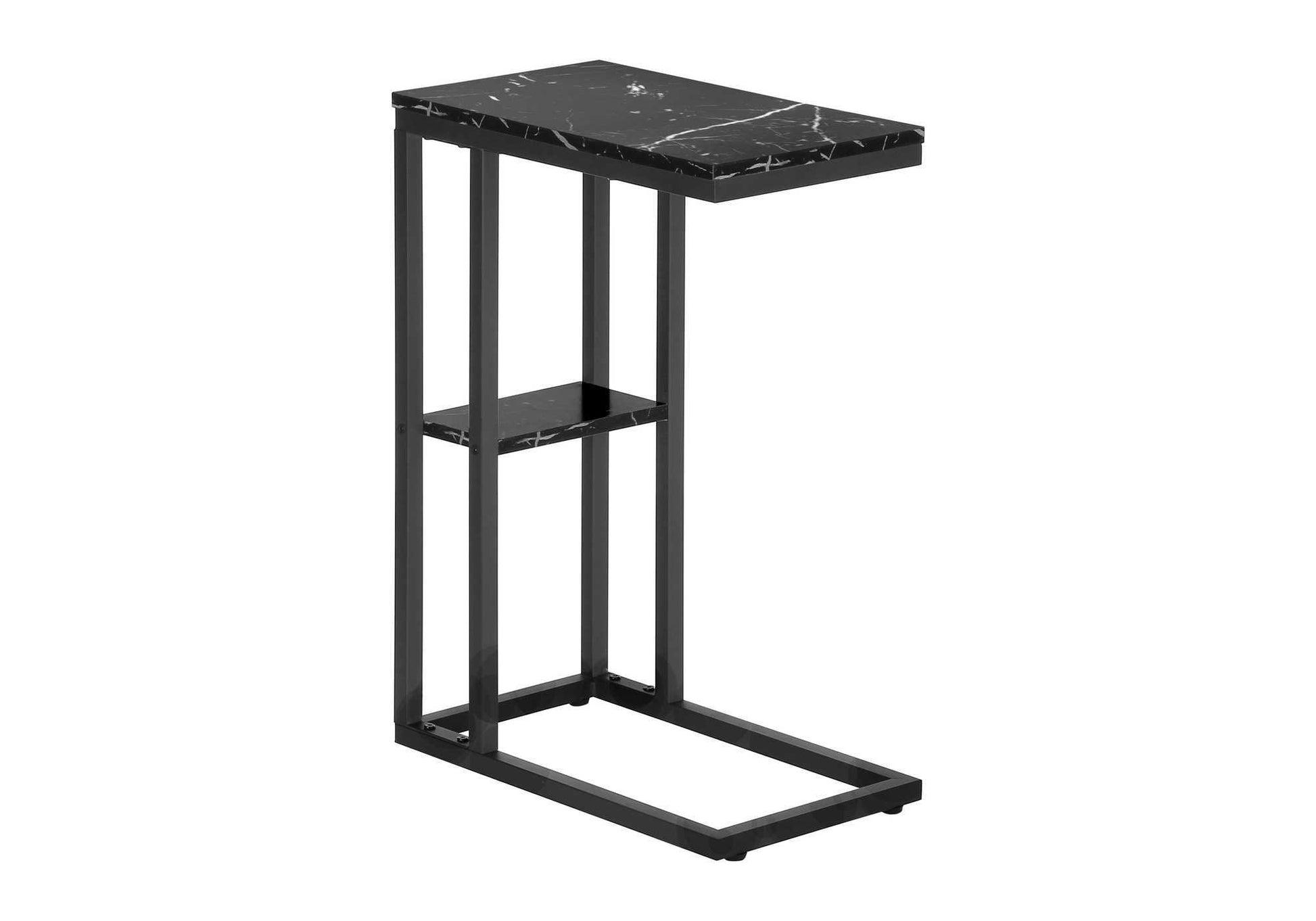 Accent Table 25"H Espresso C-Shaped With Shelf-Accent Table-DECOROLALA