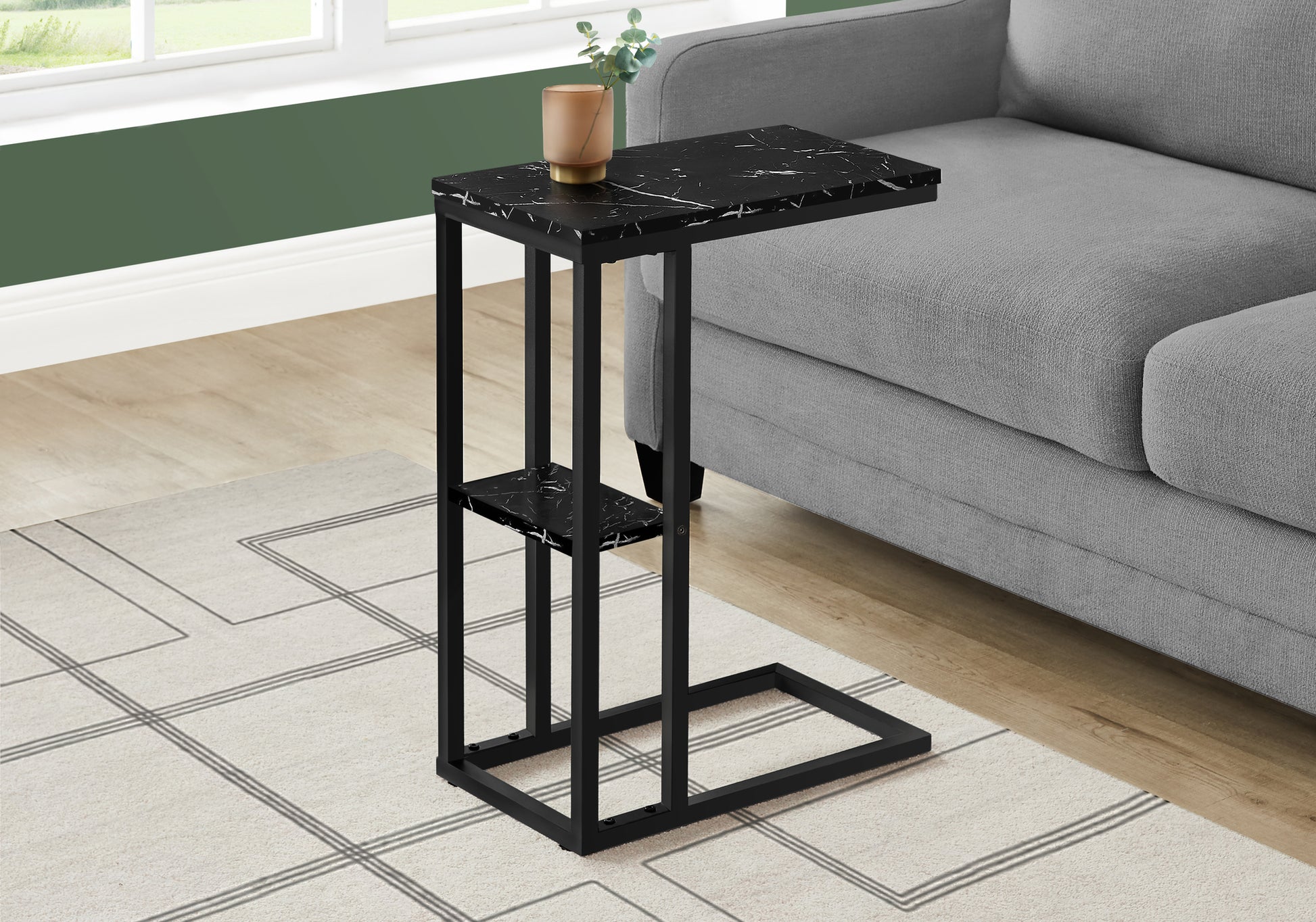 Accent Table 25"H Espresso C-Shaped With Shelf-Accent Table-DECOROLALA