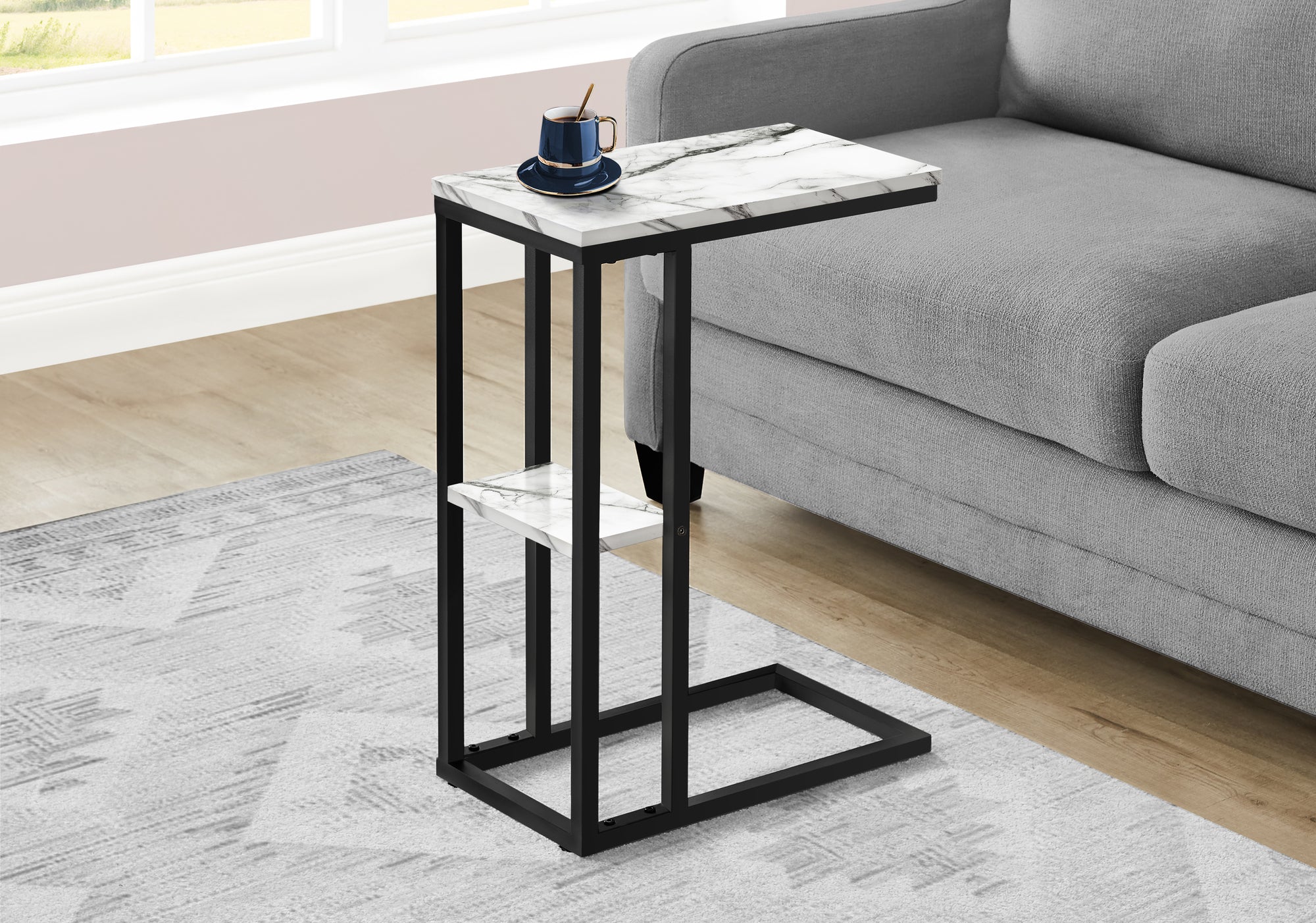 Accent Table 25"H Espresso C-Shaped With Shelf-Accent Table-DECOROLALA