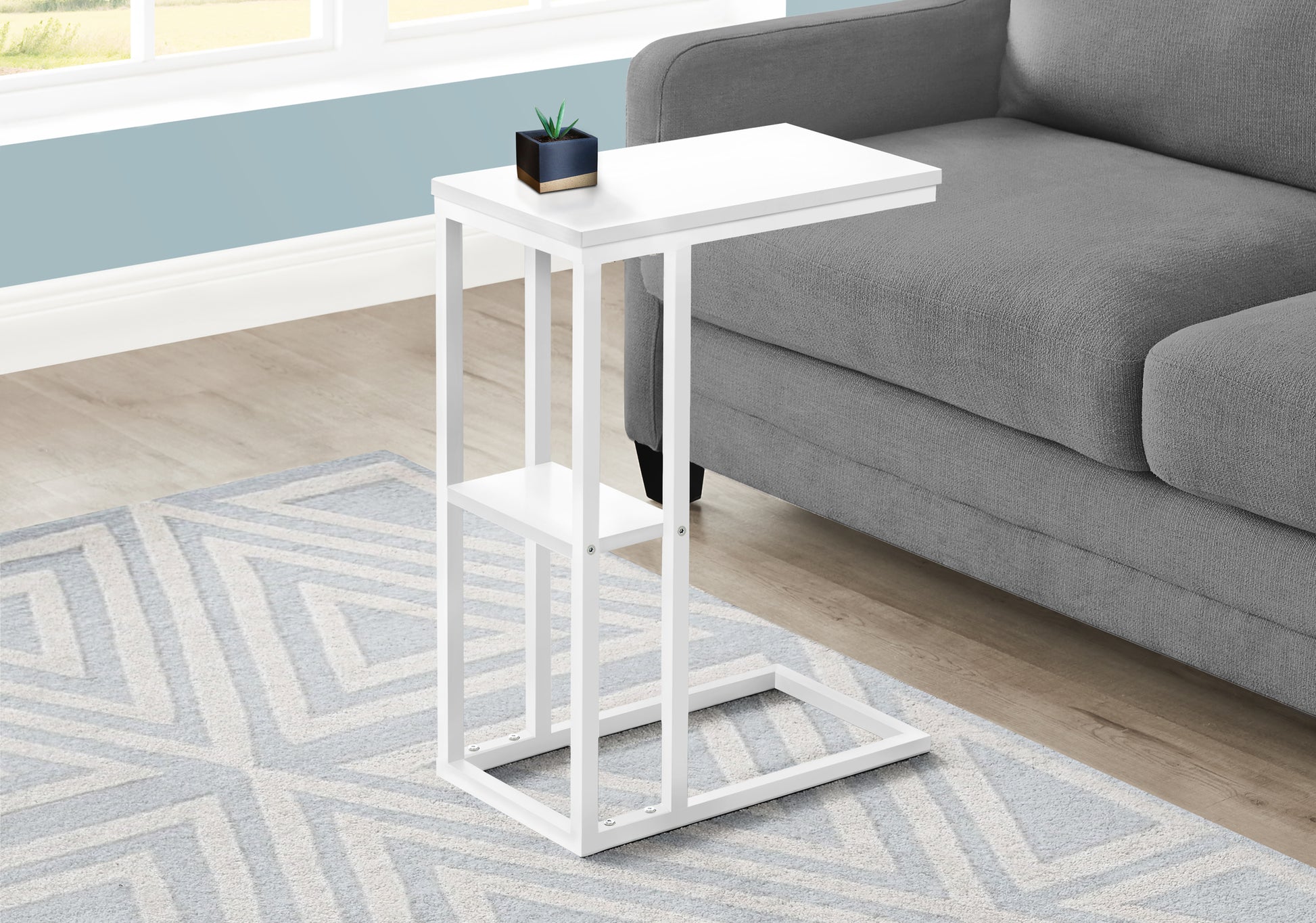Accent Table 25"H Espresso C-Shaped With Shelf-Accent Table-DECOROLALA