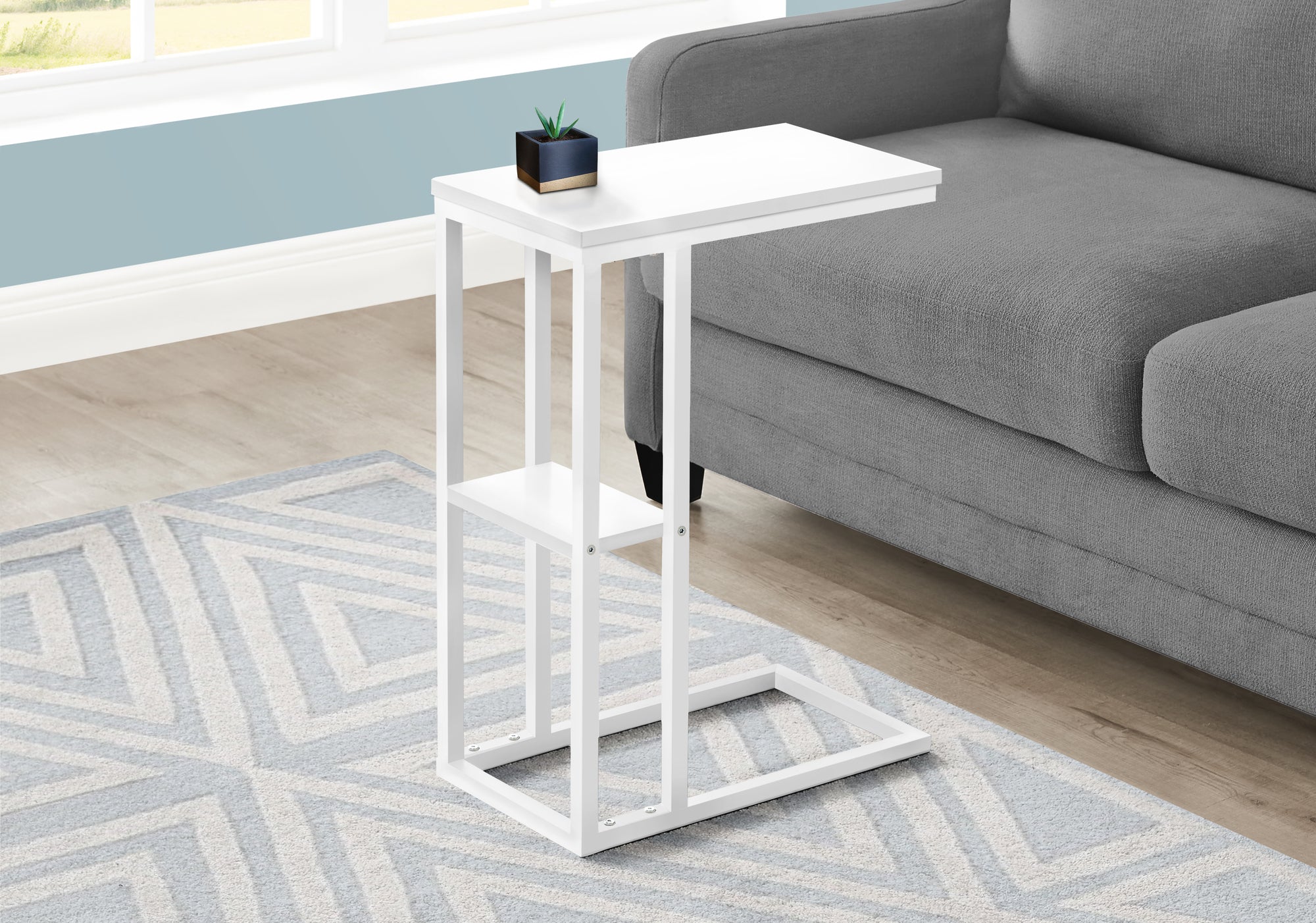 Accent Table 25"H Espresso C-Shaped With Shelf-Accent Table-DECOROLALA