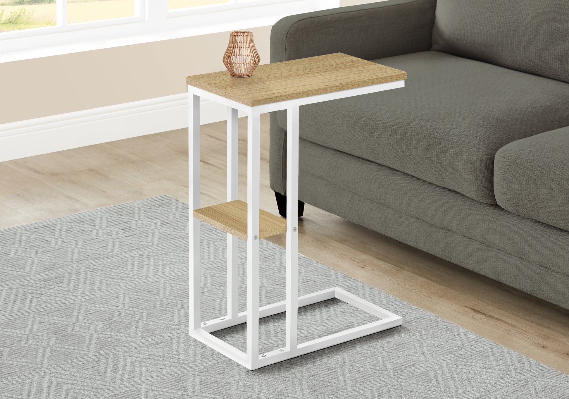 Accent Table 25"H Espresso C-Shaped With Shelf-Accent Table-DECOROLALA