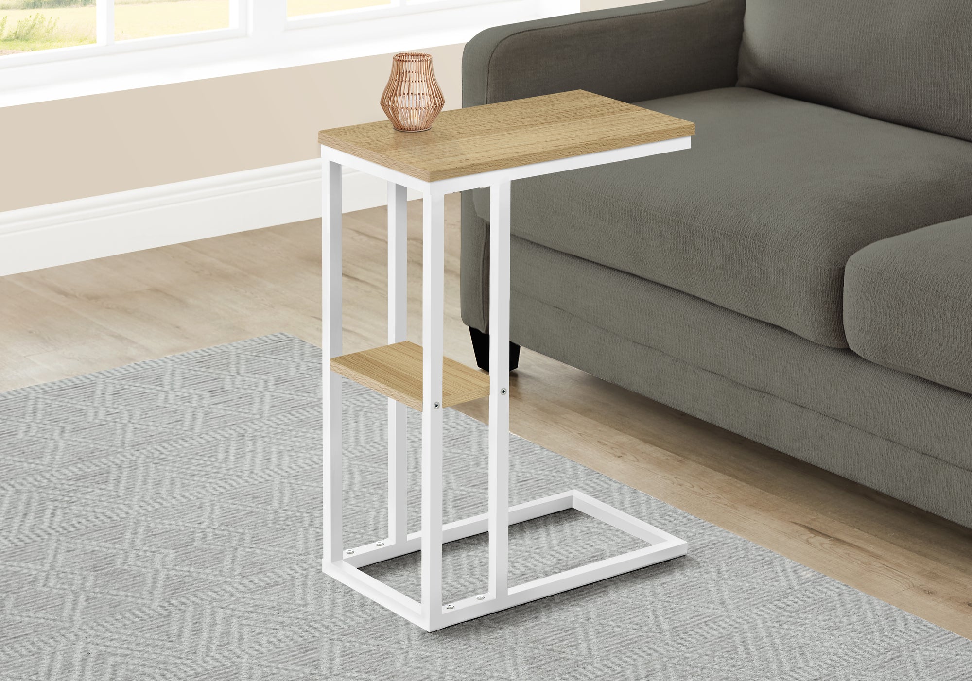Accent Table 25"H Espresso C-Shaped With Shelf-Accent Table-DECOROLALA