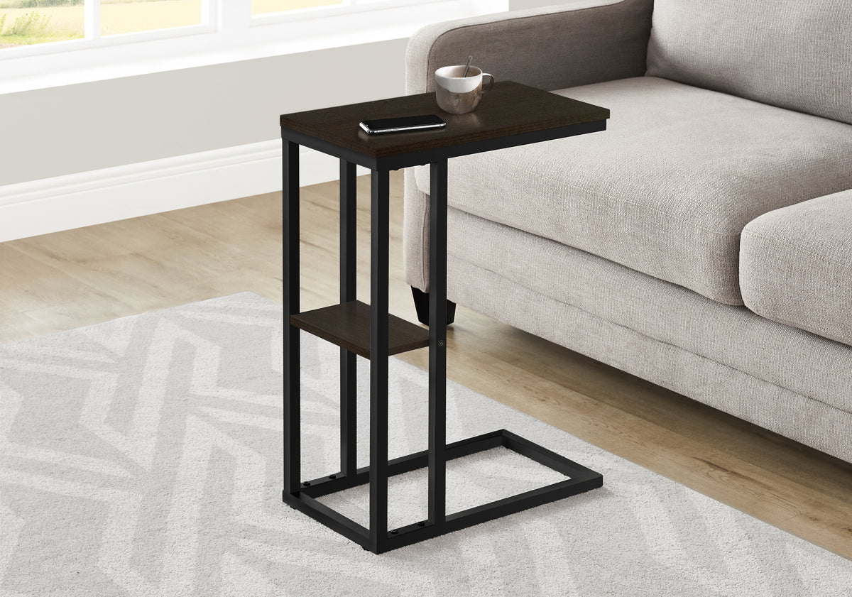 Accent Table 25"H Espresso C-Shaped With Shelf-Accent Tables-DECOROLALA