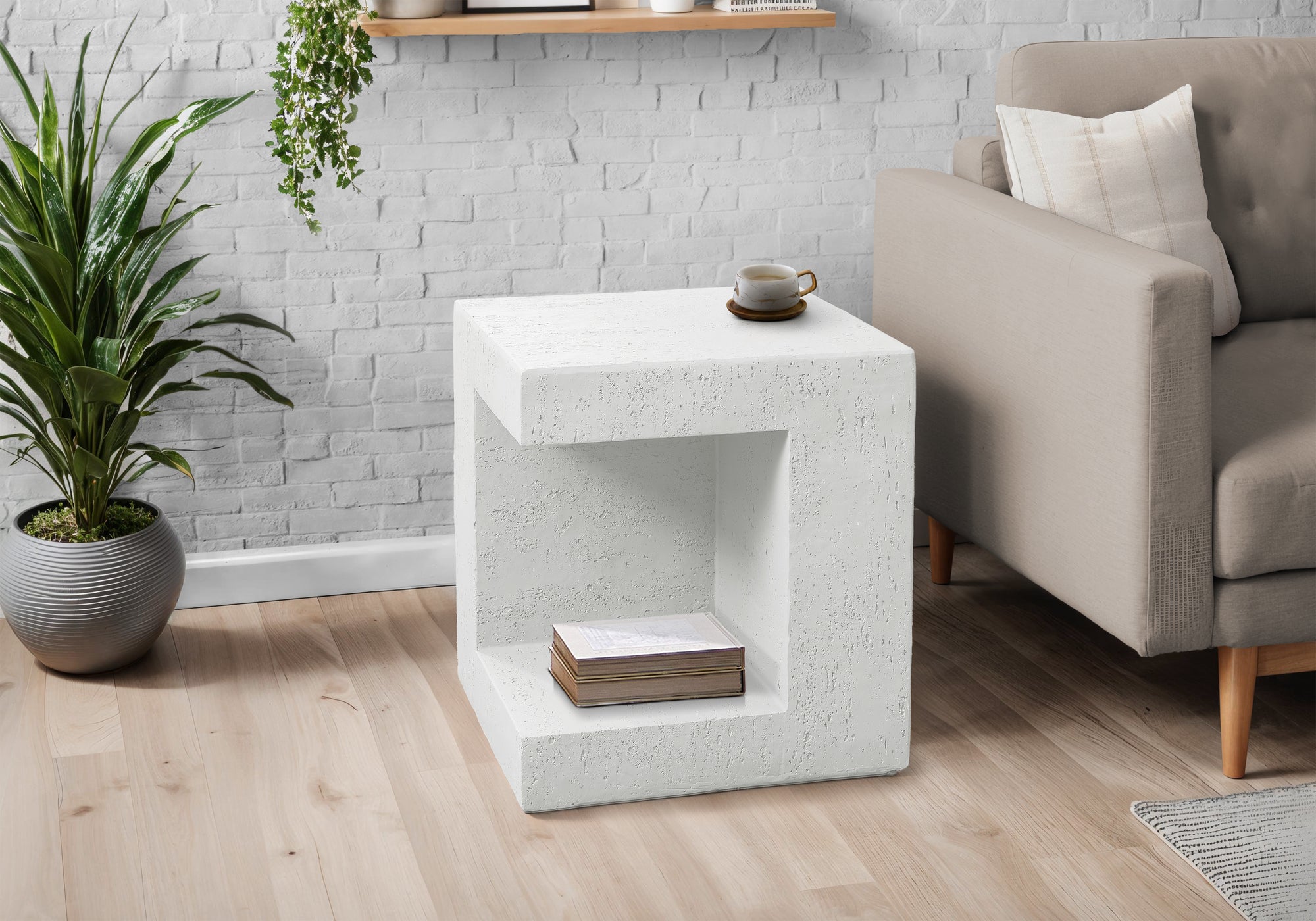 Accent Table 25"H Grey Concrete-Look Cube-Accent Table-DECOROLALA