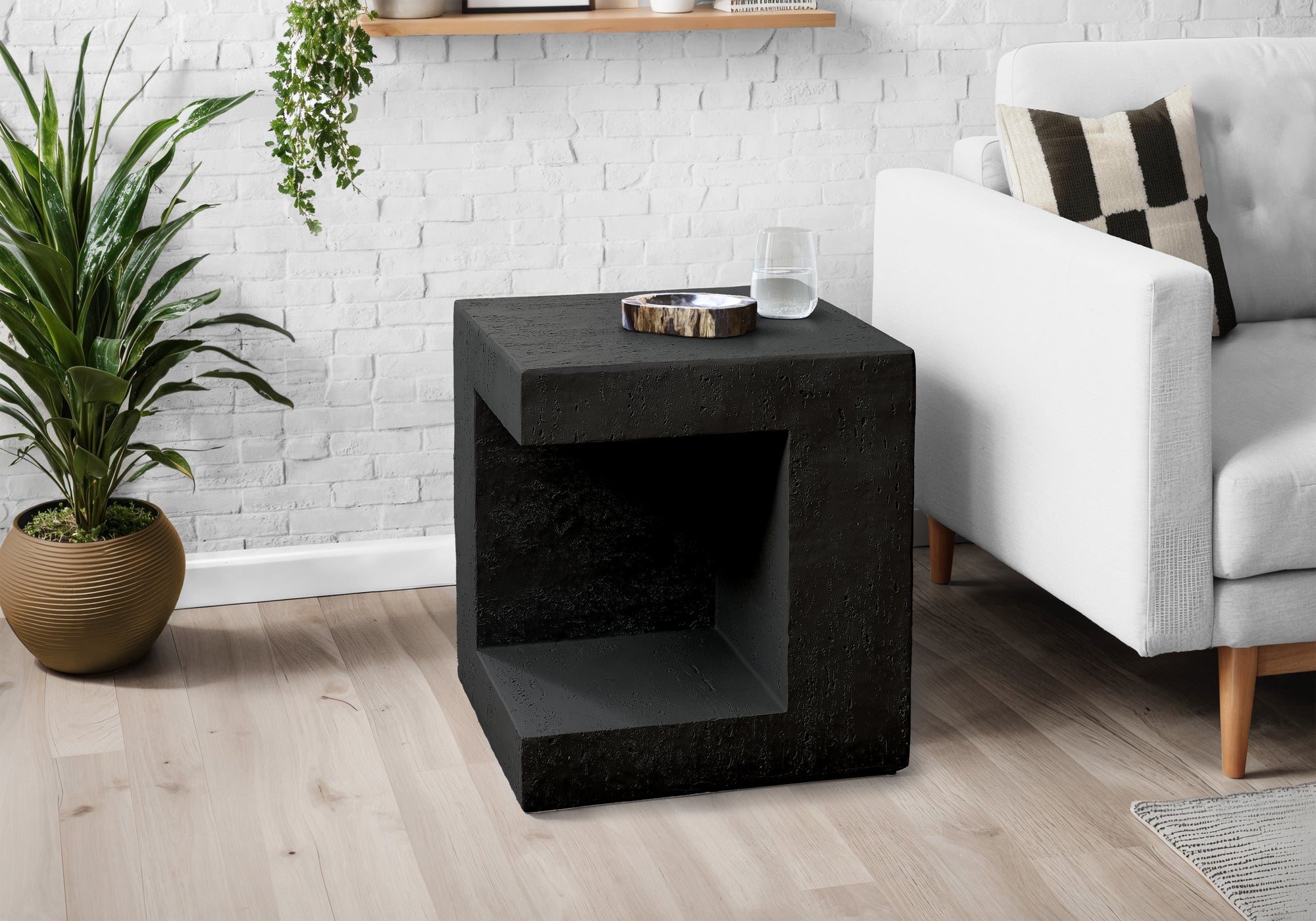 Accent Table 25"H Grey Concrete-Look Cube-Accent Table-DECOROLALA