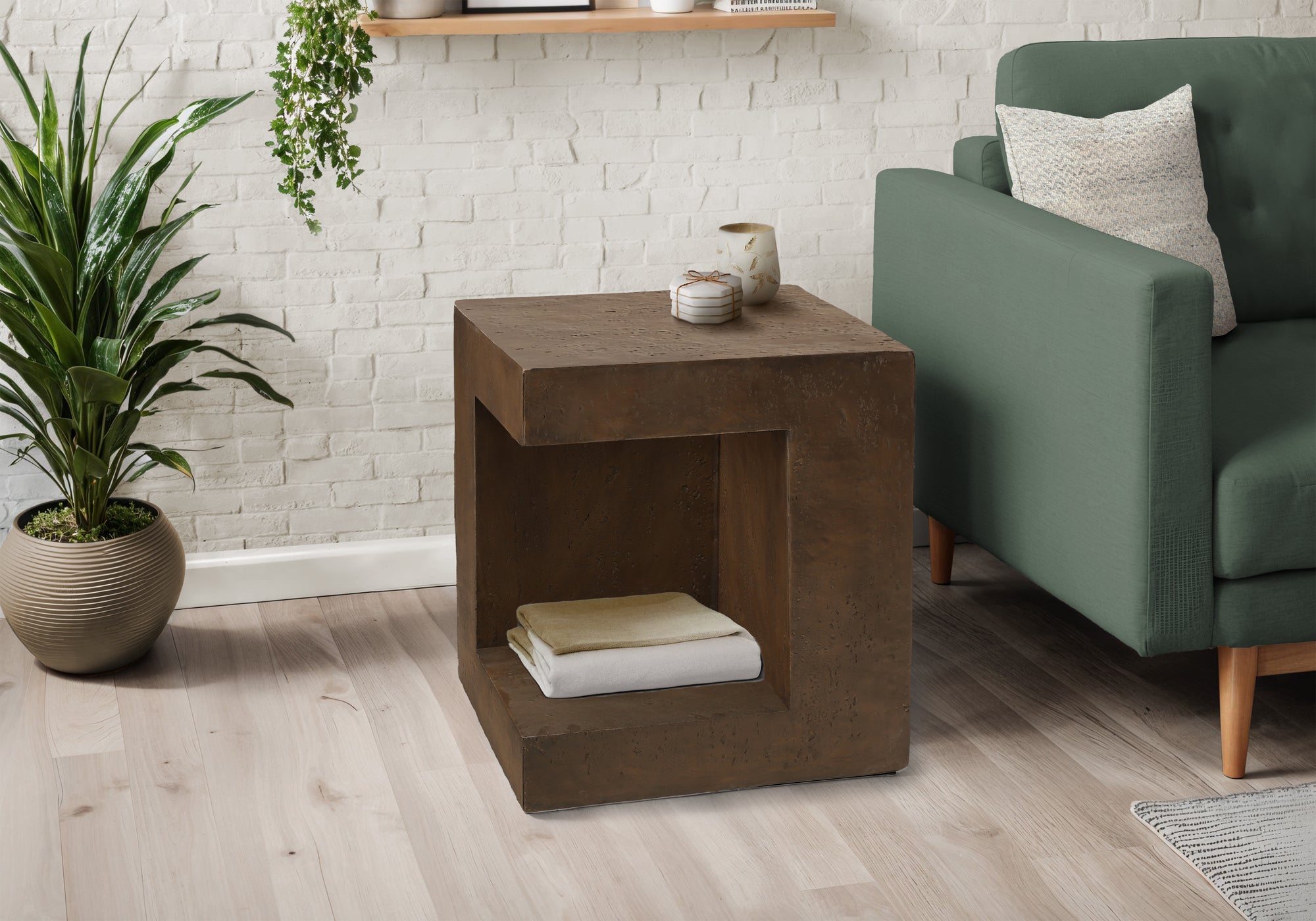 Accent Table 25"H Grey Concrete-Look Cube-Accent Table-DECOROLALA