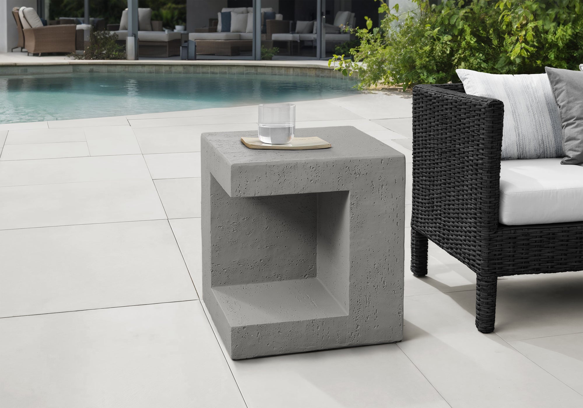 Accent Table 25"H Grey Concrete-Look Cube-Accent Table-DECOROLALA