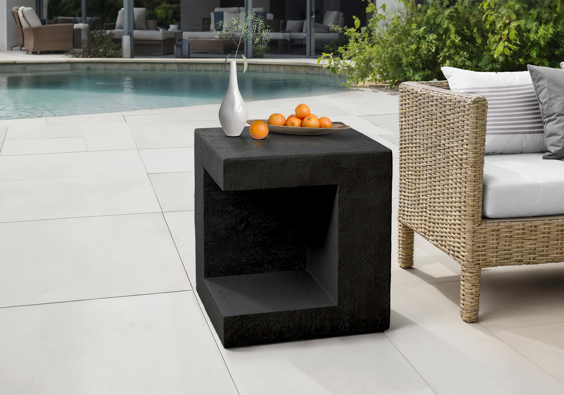 Accent Table 25"H Grey Concrete-Look Cube-Accent Table-DECOROLALA