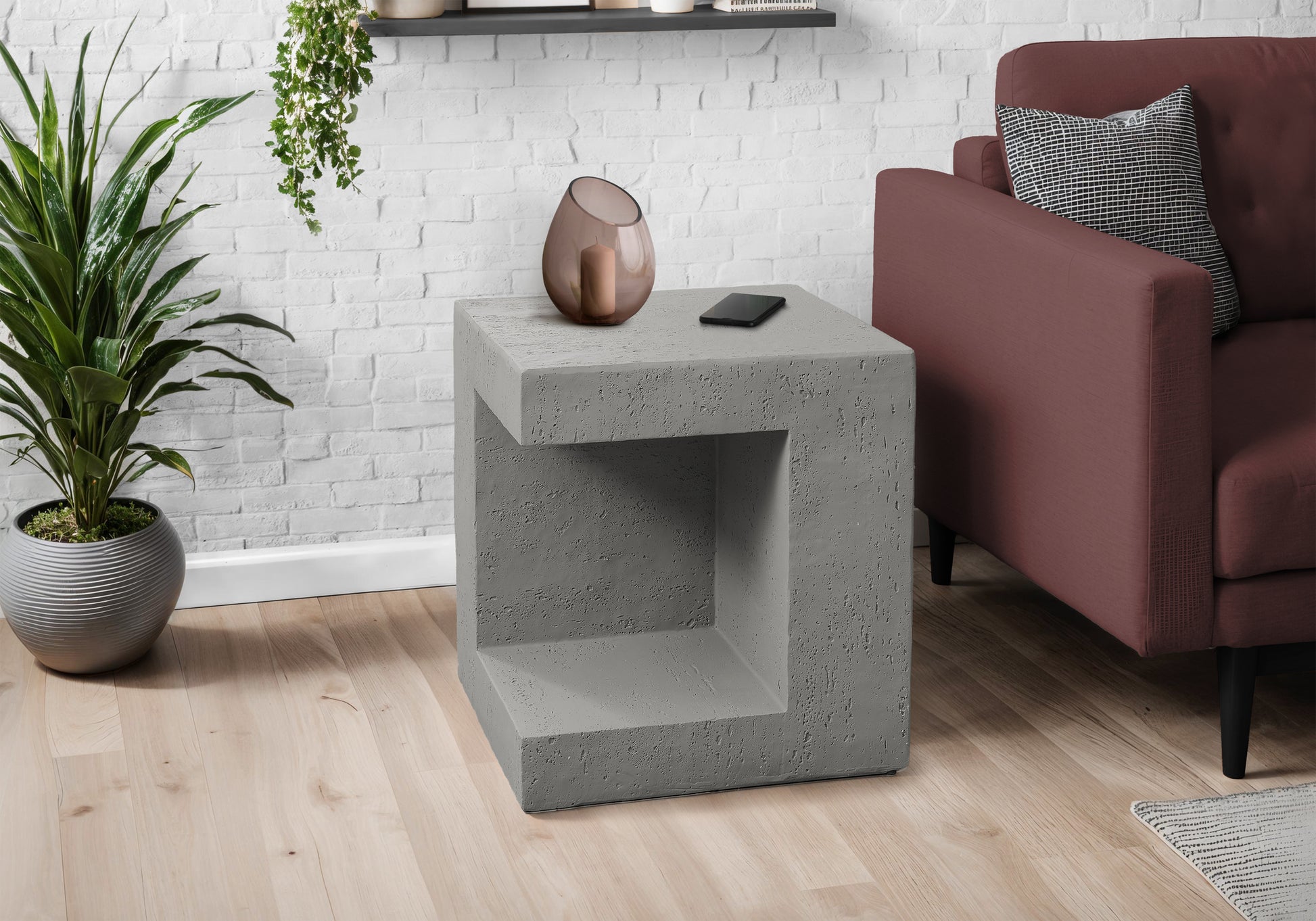 Accent Table 25"H Grey Concrete-Look Cube-Accent Table-DECOROLALA