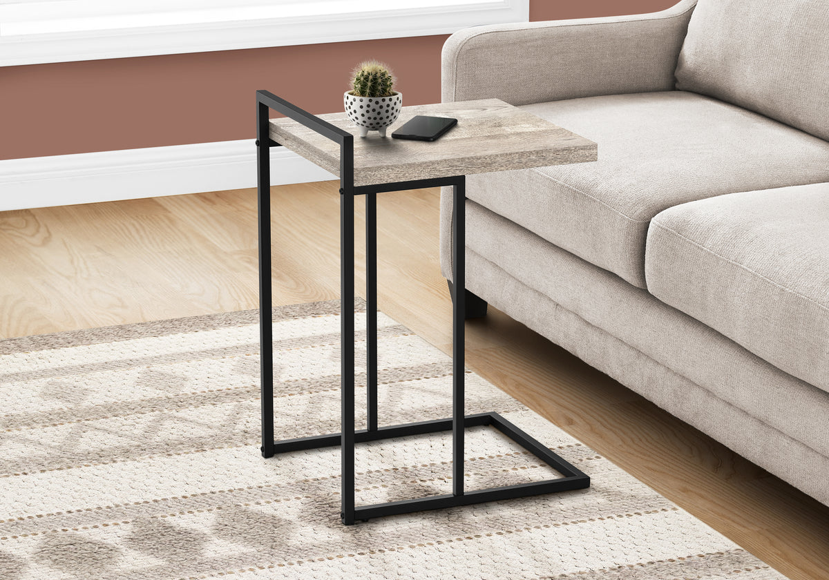 Accent Table 25H Grey Reclaimed Wood Black Metal-Accent Tables-DECOROLALA
