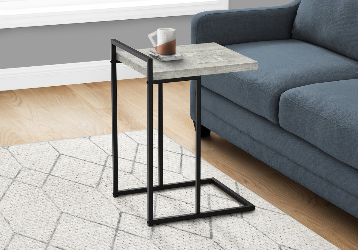 Accent Table 25H Grey Reclaimed Wood Black Metal-Accent Tables-DECOROLALA