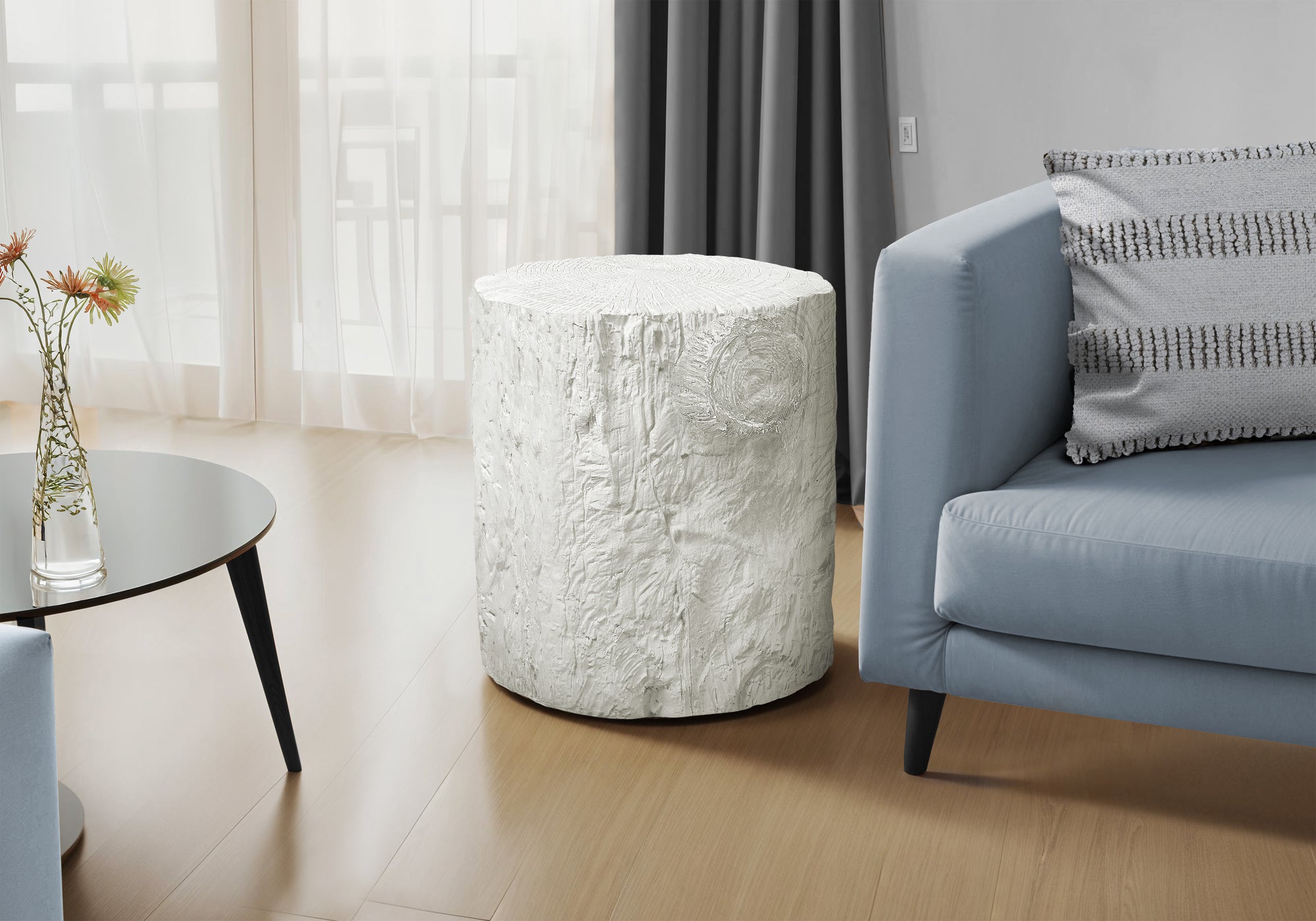 Accent Table 25"H Grey Round Tree Stump Design-Accent Table-DECOROLALA