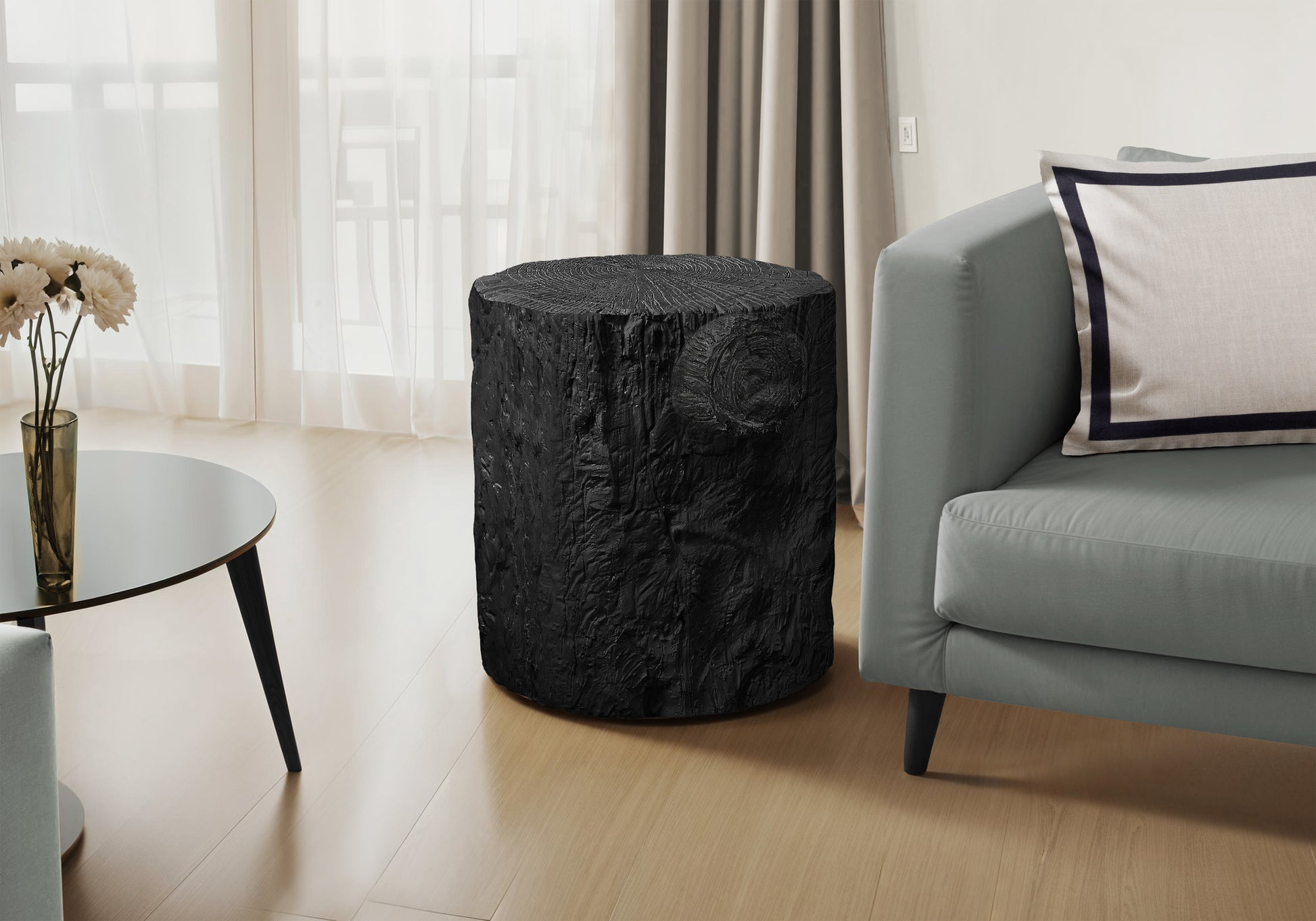 Accent Table 25"H Grey Round Tree Stump Design-Accent Table-DECOROLALA