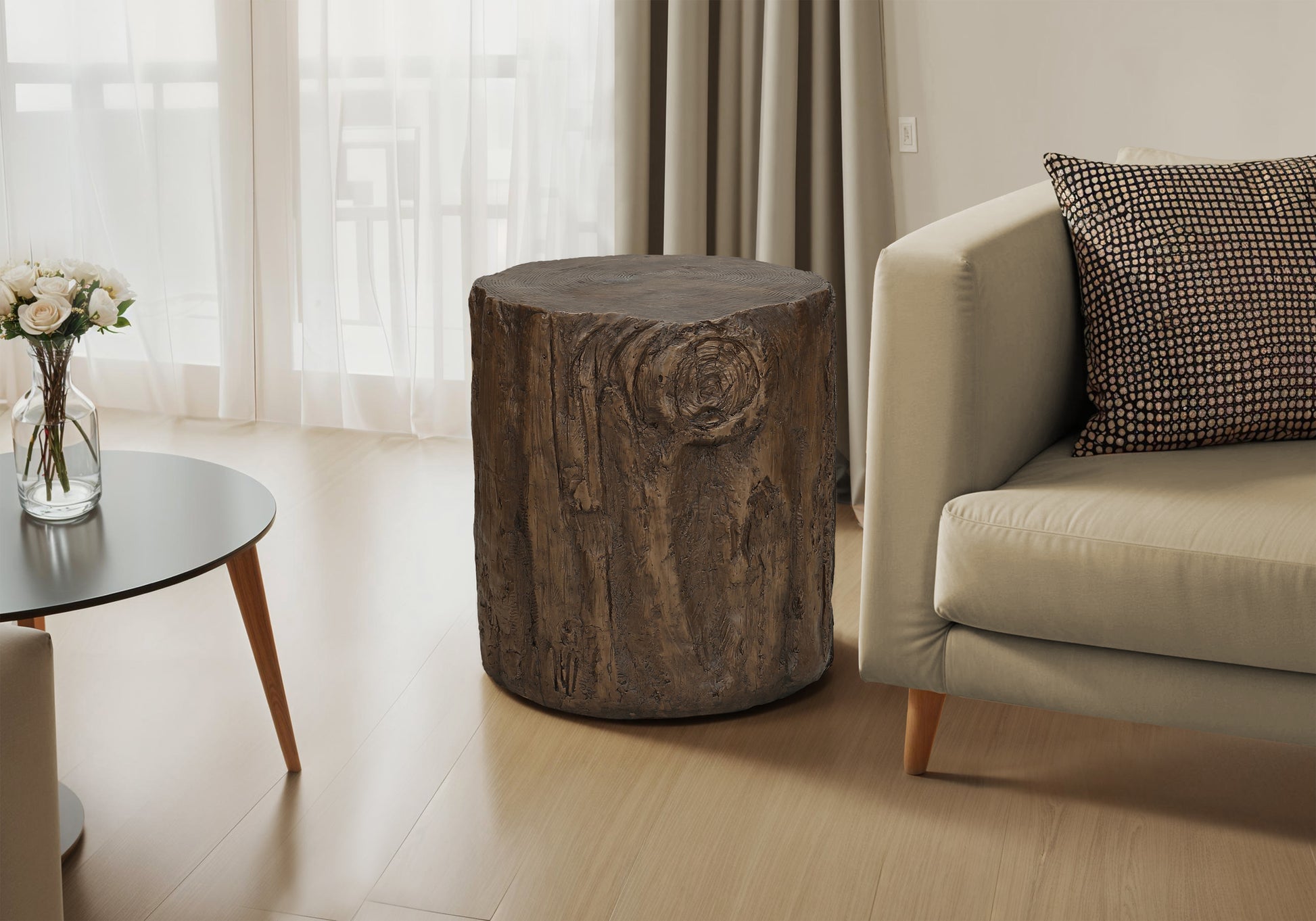 Accent Table 25"H Grey Round Tree Stump Design-Accent Table-DECOROLALA