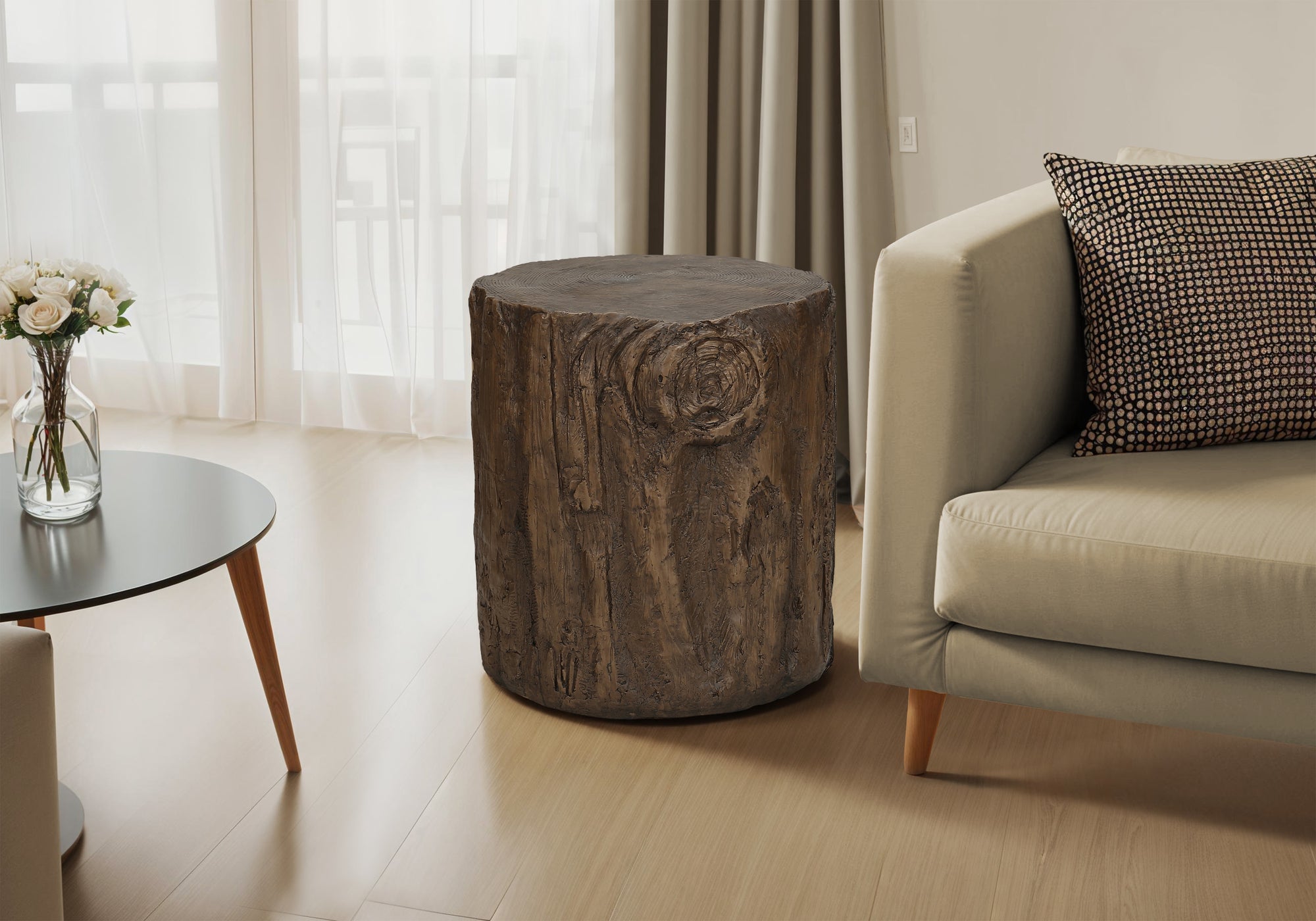 Accent Table 25"H Grey Round Tree Stump Design-Accent Table-DECOROLALA