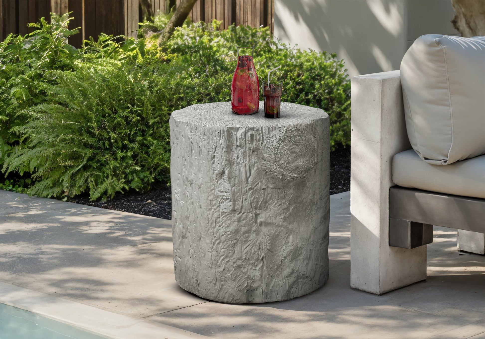 Accent Table 25"H Grey Round Tree Stump Design-Accent Table-DECOROLALA