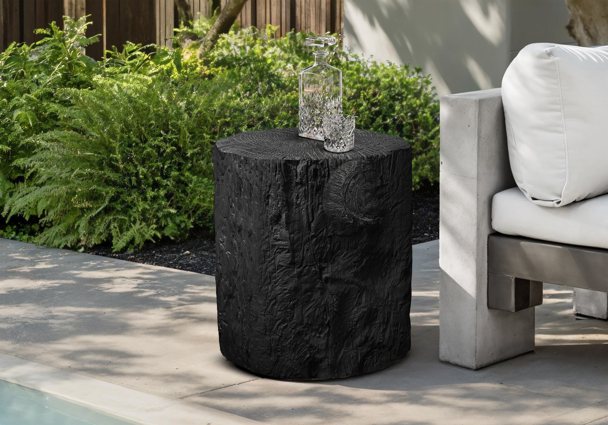 Accent Table 25"H Grey Round Tree Stump Design-Accent Table-DECOROLALA
