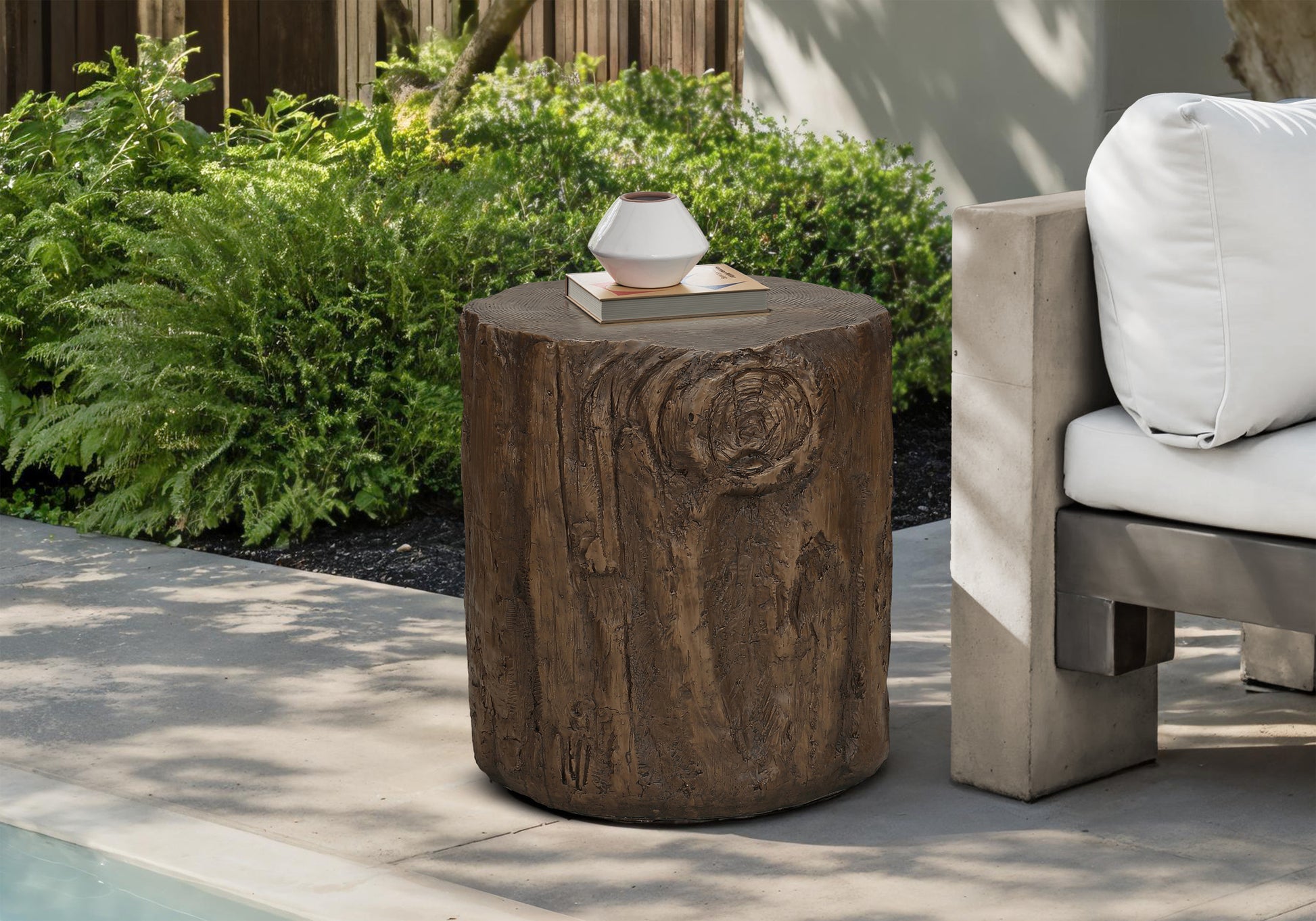 Accent Table 25"H Grey Round Tree Stump Design-Accent Table-DECOROLALA