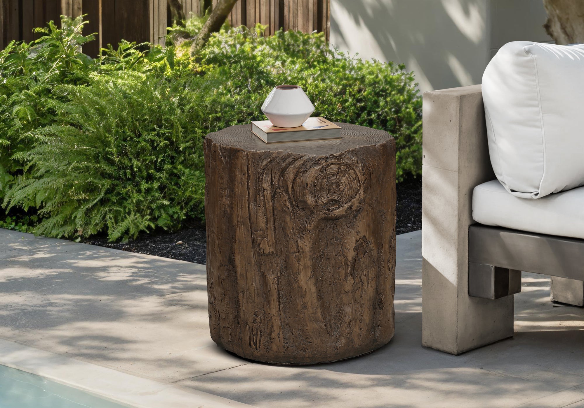 Accent Table 25"H Grey Round Tree Stump Design-Accent Table-DECOROLALA
