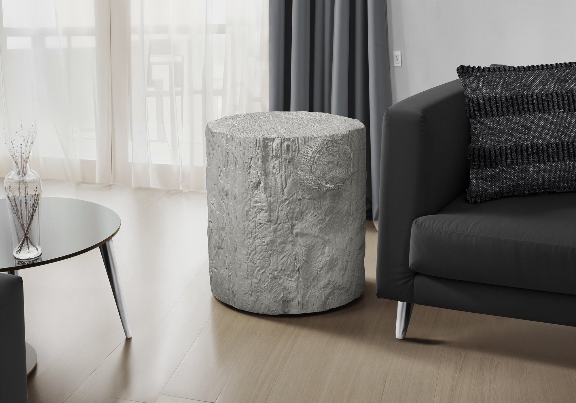 Accent Table 25"H Grey Round Tree Stump Design-Accent Table-DECOROLALA