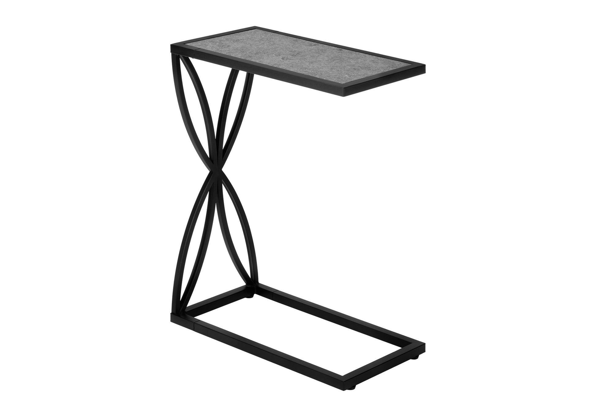 Accent Table 25"H Grey Stone-Look C-Shape Black Metal-Accent Table-DECOROLALA